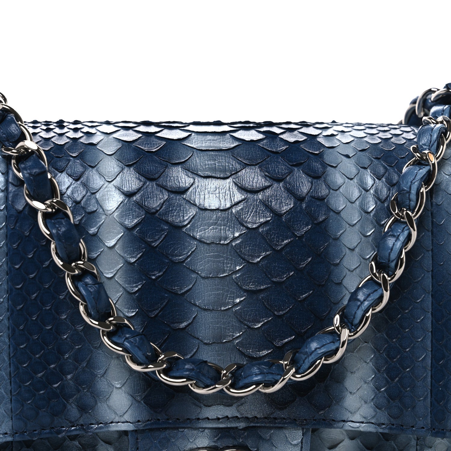 Chanel Metallic Snakeskin Ombre Medium Double Flap Blue Silver 8 of 12
