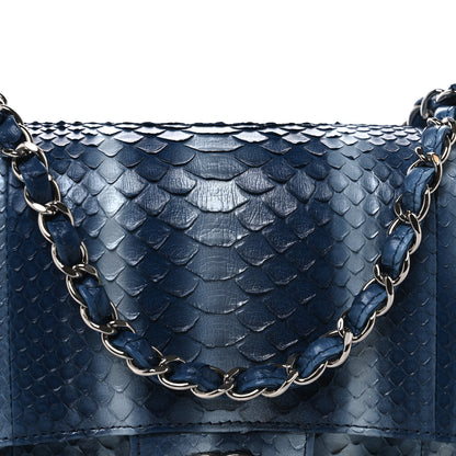 Chanel Metallic Snakeskin Ombre Medium Double Flap Blue Silver 8 of 12