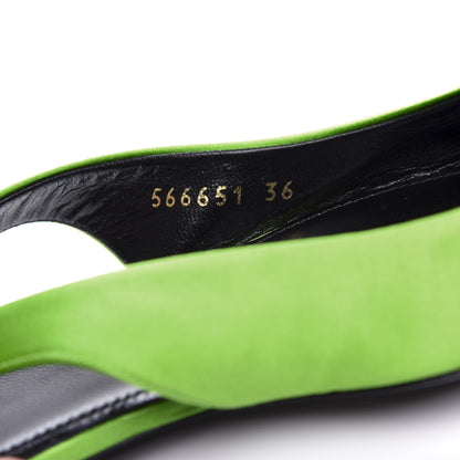 Balenciaga Satin BB Knife Pointy Toe Slingback Flats 36 Neon Green 10 of 10