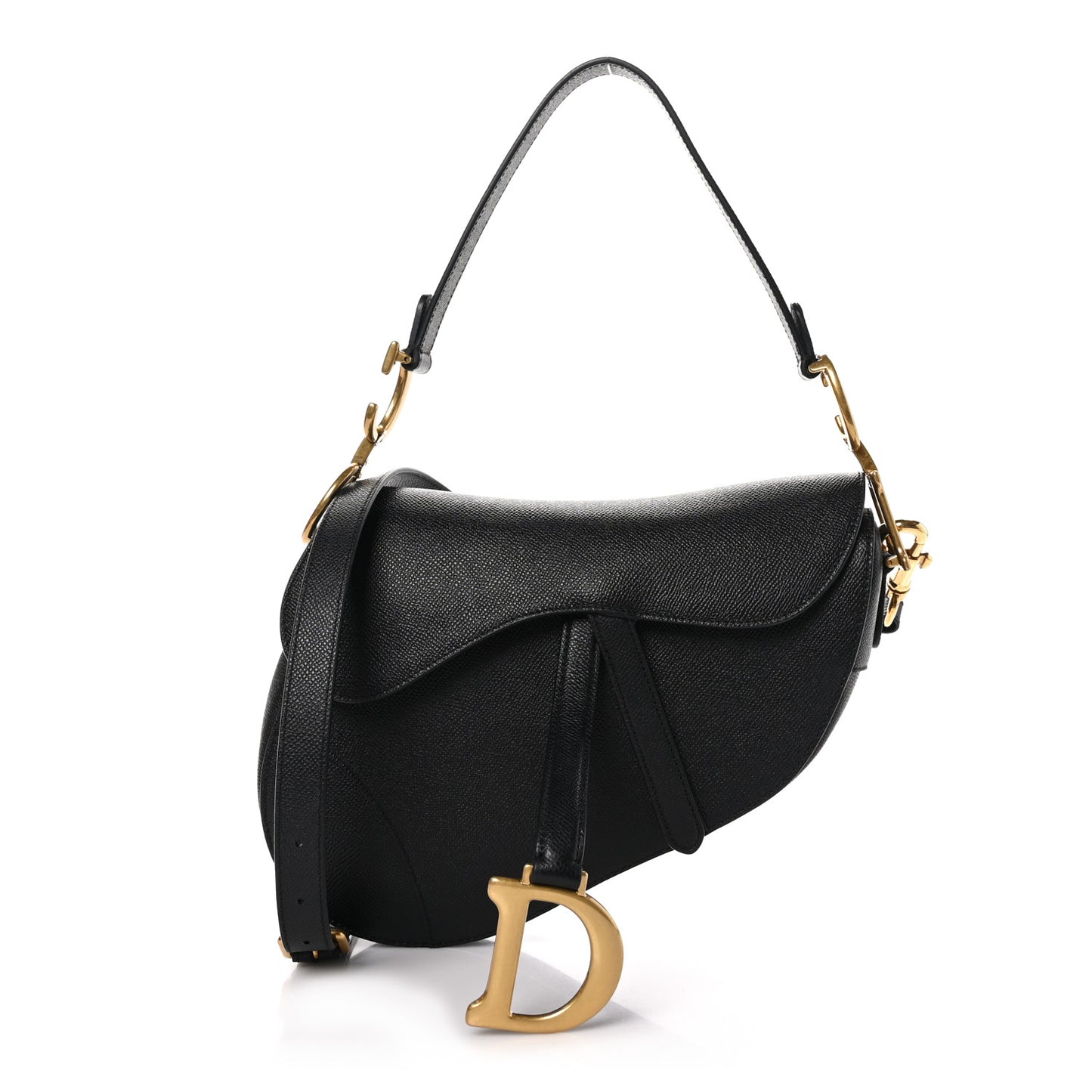 Grained Calfskin Saddle Bag With Strap Black