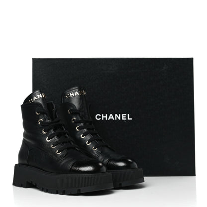 Chanel Calfskin CC Lace Up Combat Boots 39.5 Black 8 of 8