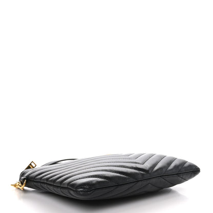 Saint Laurent Calfskin Matelasse Chevron Monogram A5 Wristlet Black 4 of 9