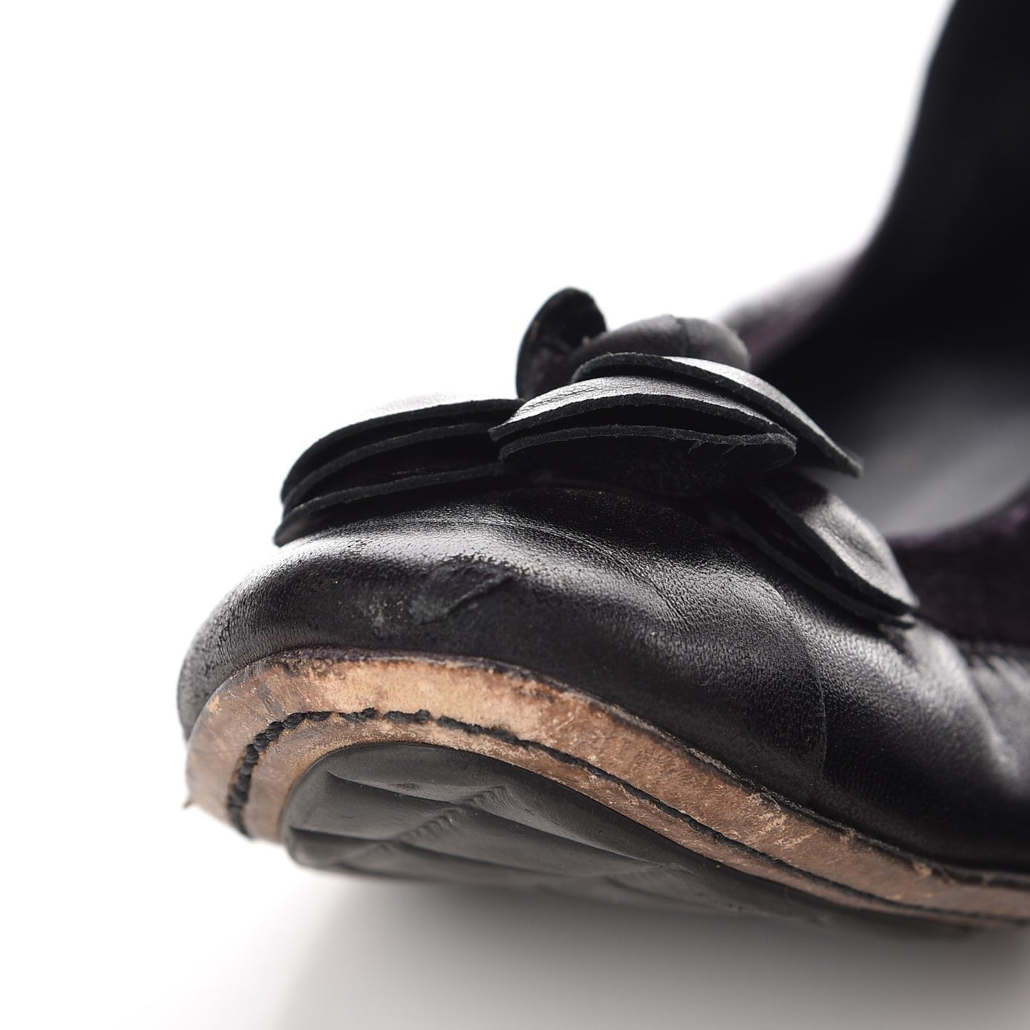 Lambskin Camellia Cap Toe Ballerina Flats 38 Black
