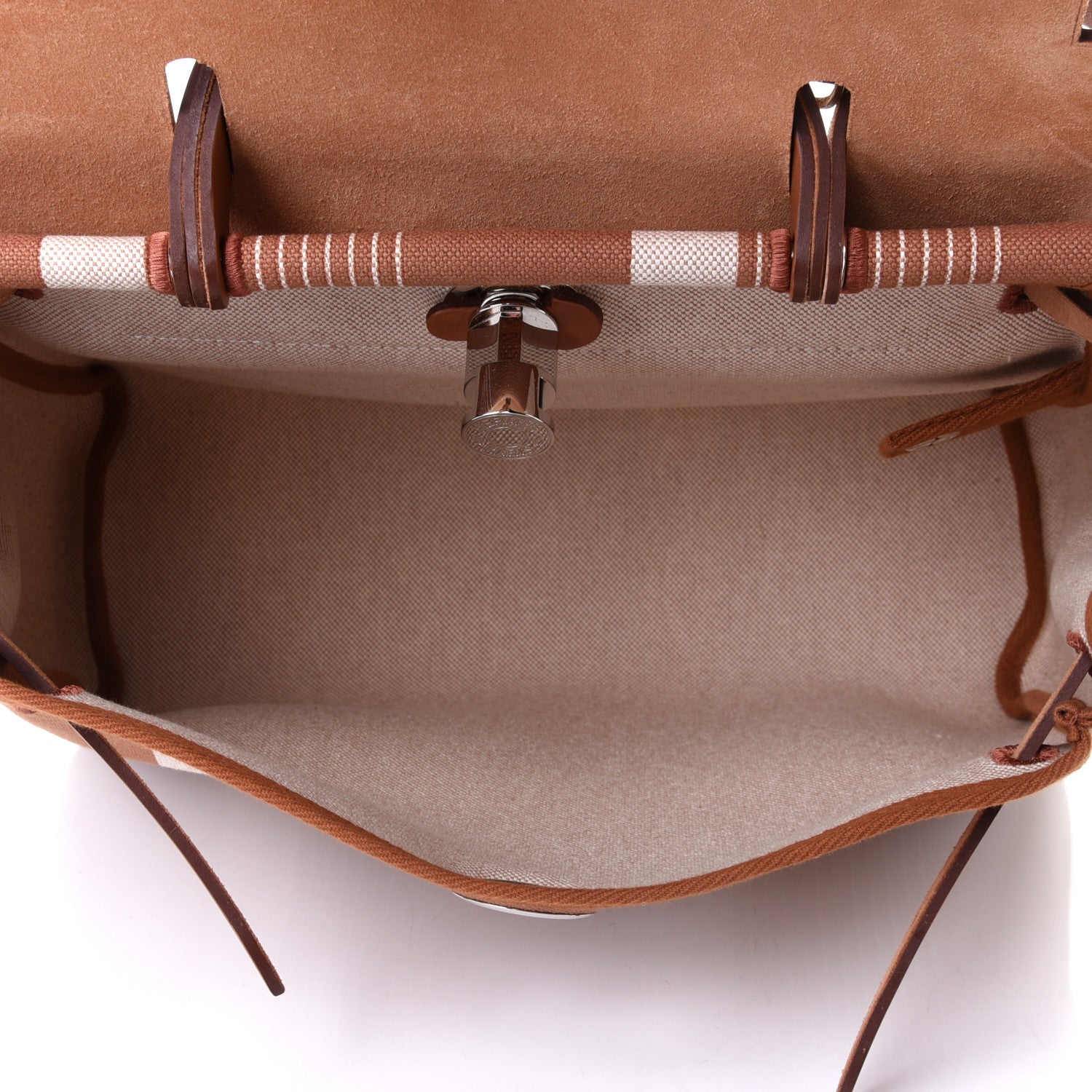 Hermes Vache Hunter Toile H Vibration Herbag Zip Retourne 31 PM Fauve Ecru Beige 4 of 4
