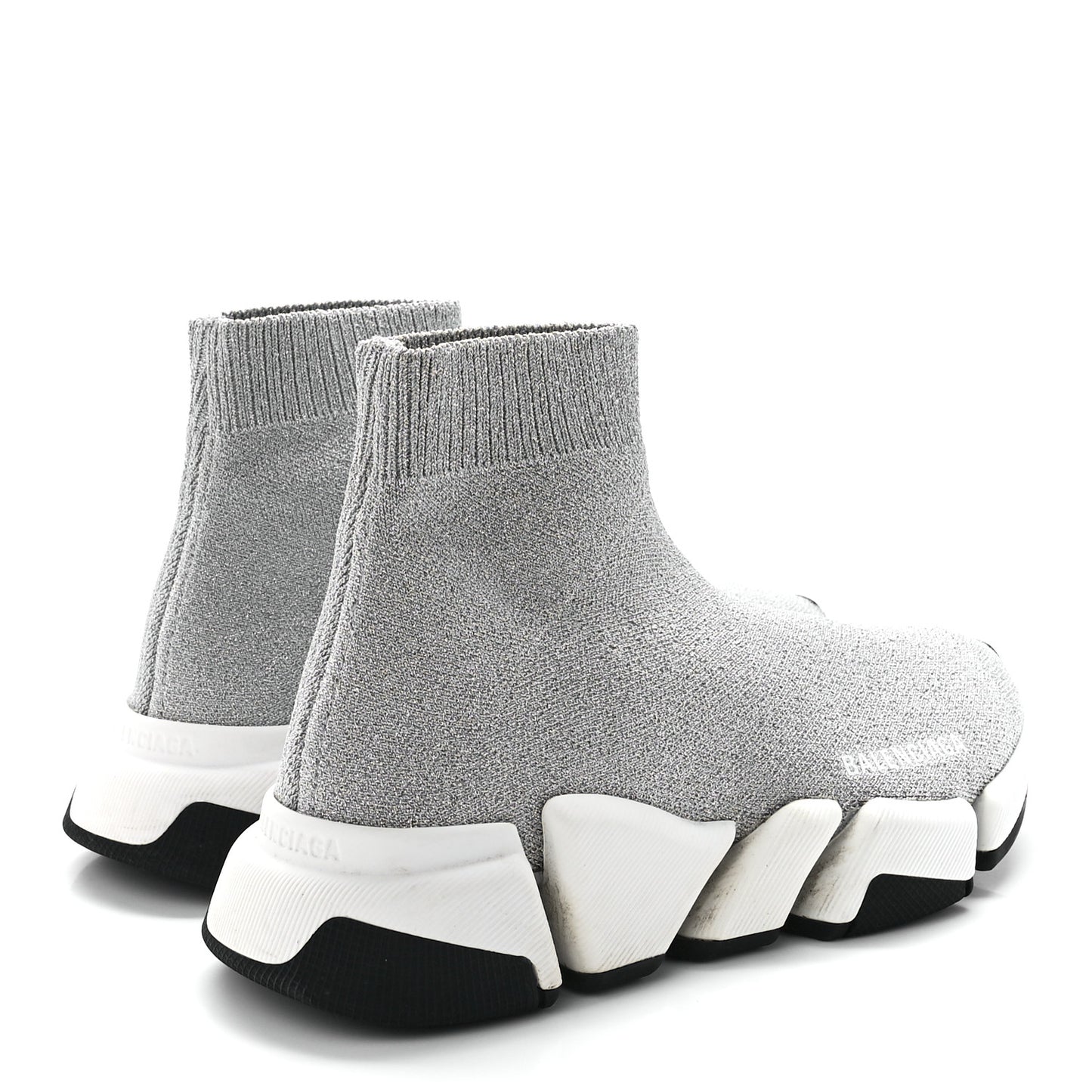 Laminated Knit Bi-Color Sole Womens Speed 2.0 Sneakers 37 Silver White Black