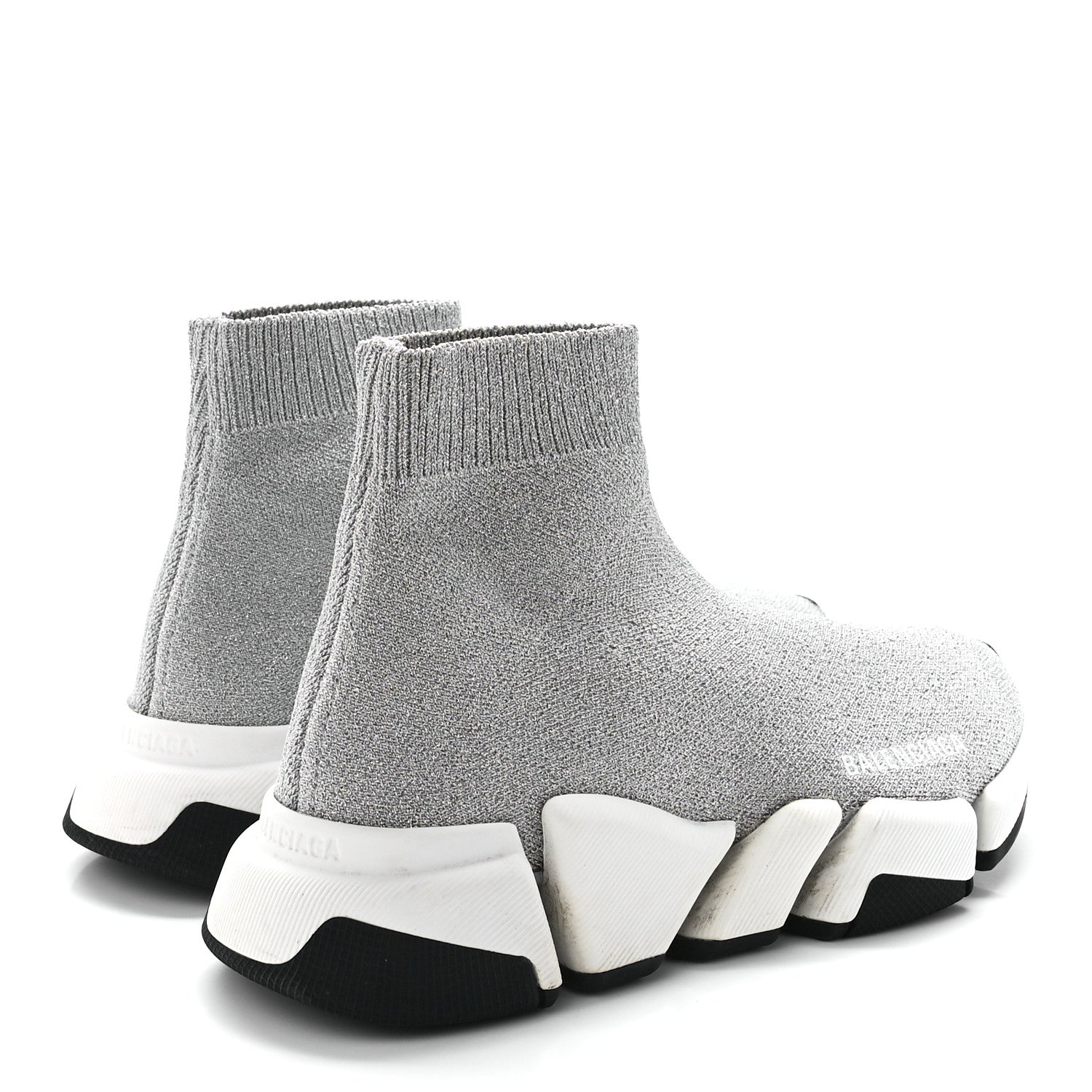 Balenciaga Laminated Knit Bi-Color Sole Womens Speed 2.0 Sneakers 37 Silver White Black 4 of 9