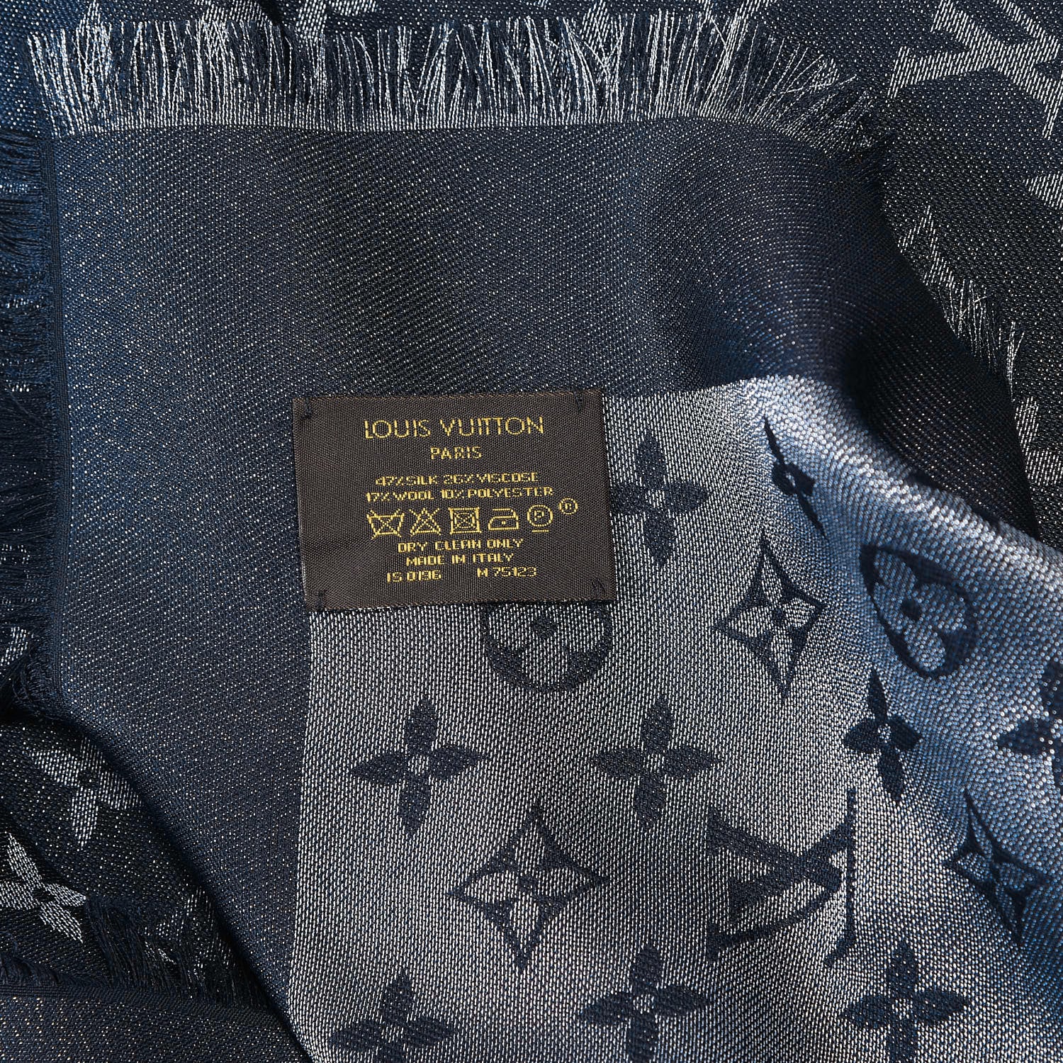 Louis Vuitton Wool Silk Monogram Shawl Blue Nuit 3 of 4