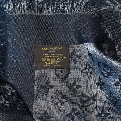 Louis Vuitton Wool Silk Monogram Shawl Blue Nuit 3 of 4