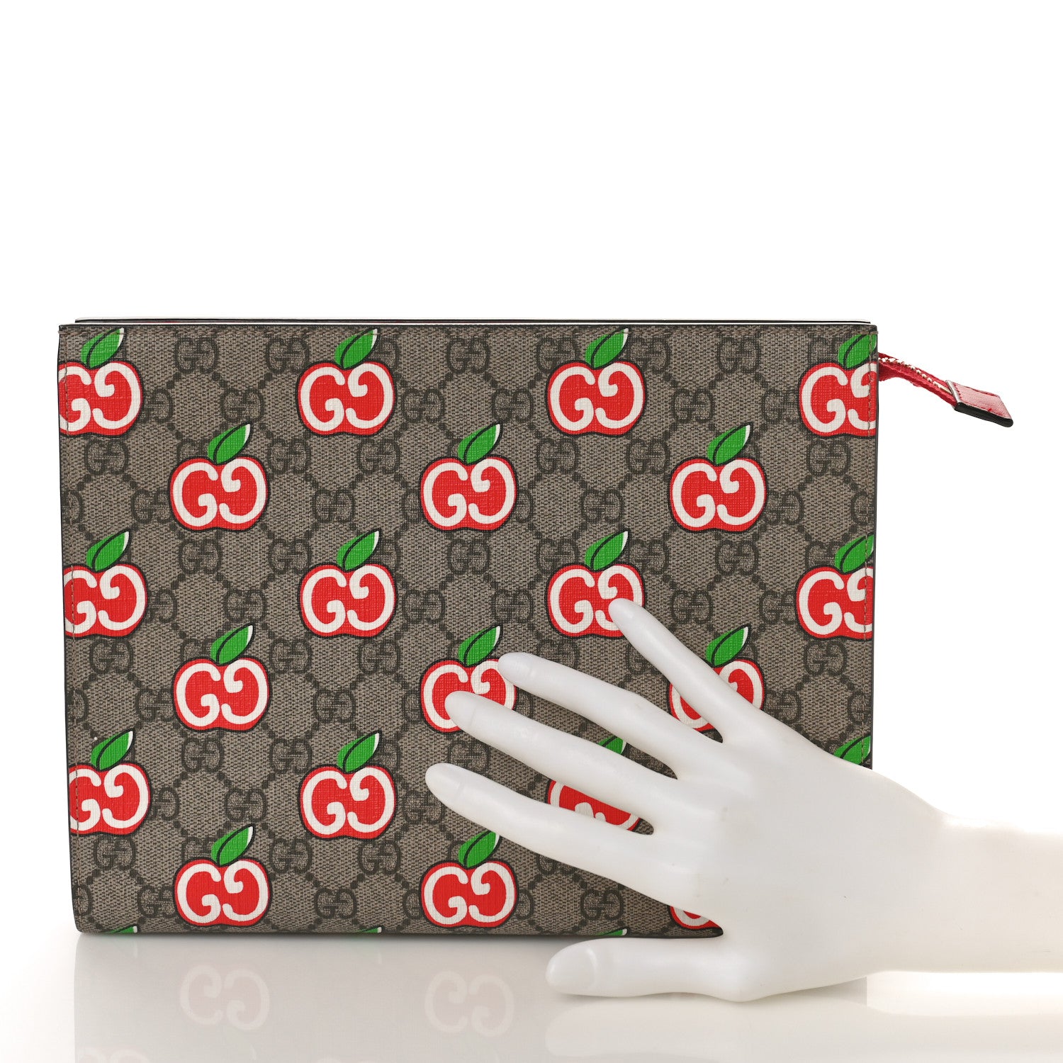 Gucci GG Supreme Monogram Apple Large Cosmetic Case Beige Multicolor Lobster Red 2 of 9