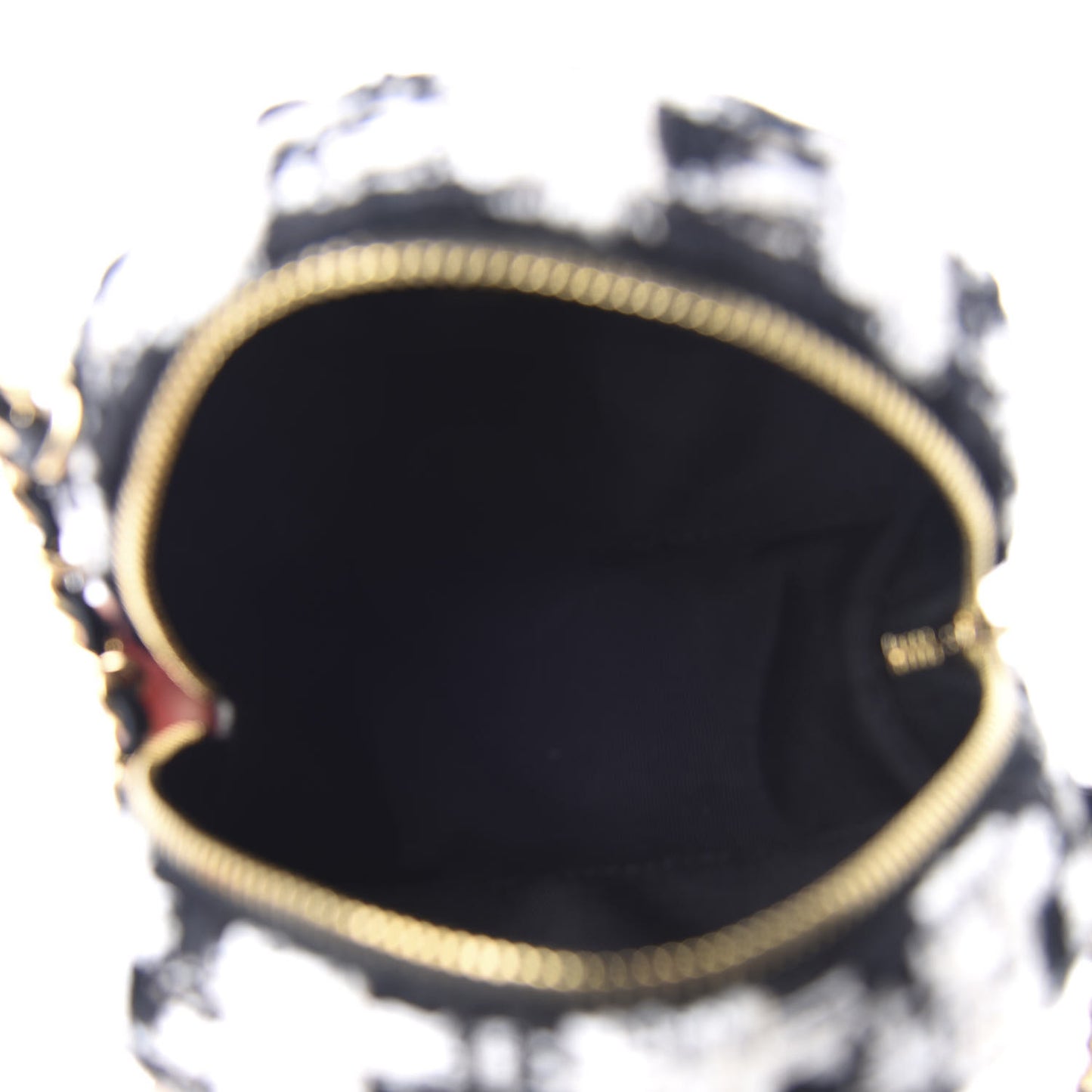 Tweed Round Clutch With Chain Black White