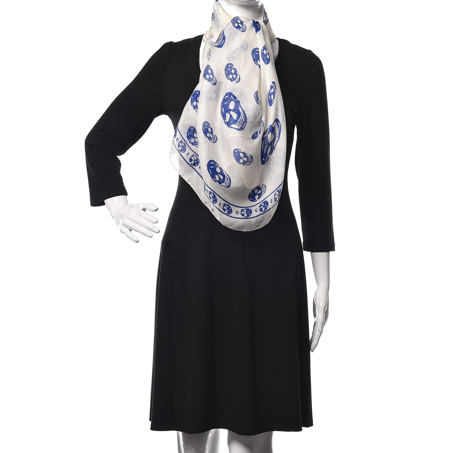 Silk Chiffon Skull Scarf Ivory Blue
