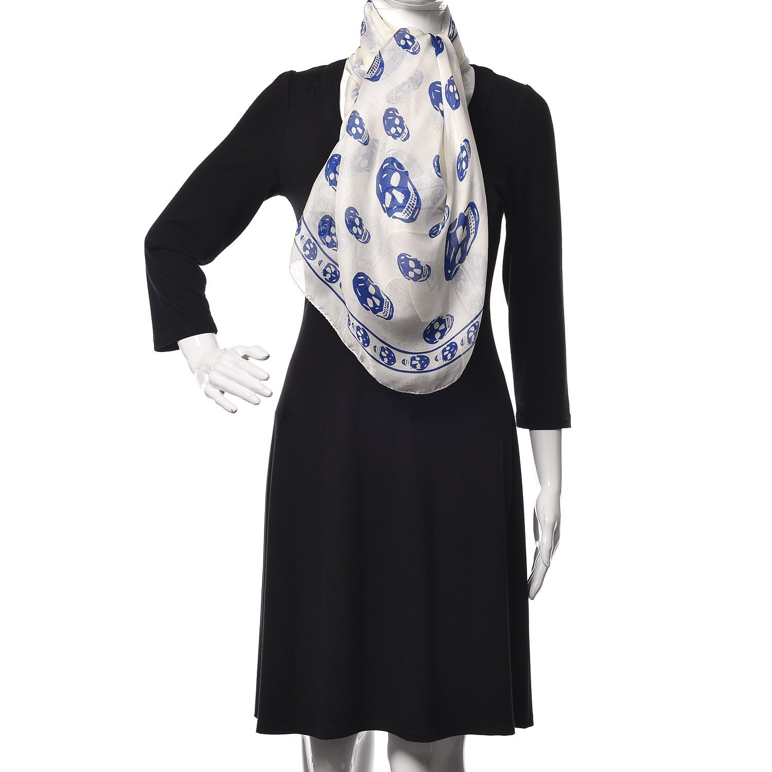 Alexander McQueen Silk Chiffon Skull Scarf Ivory Blue 2 of 4