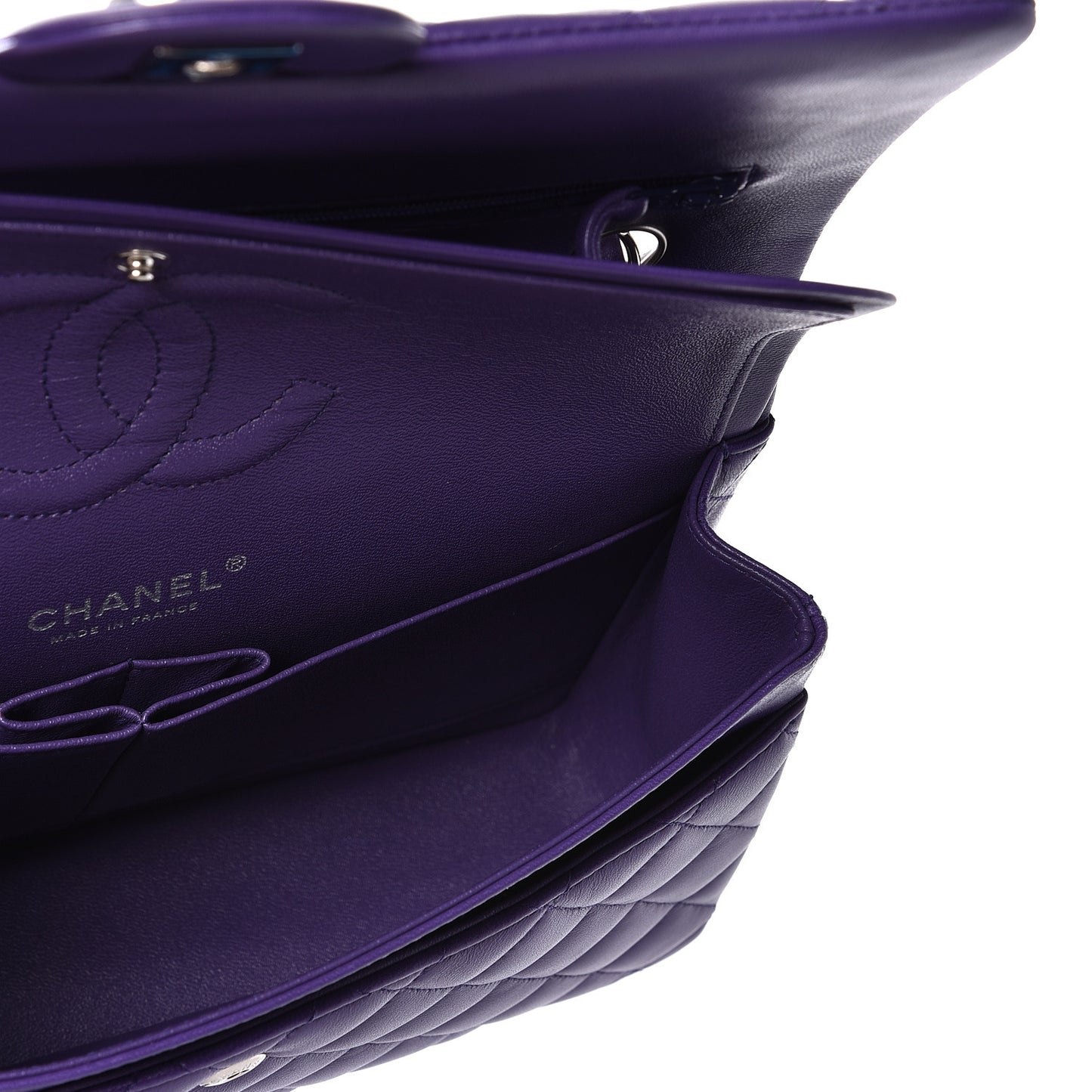 Lambskin Quilted Medium Double Flap Purple