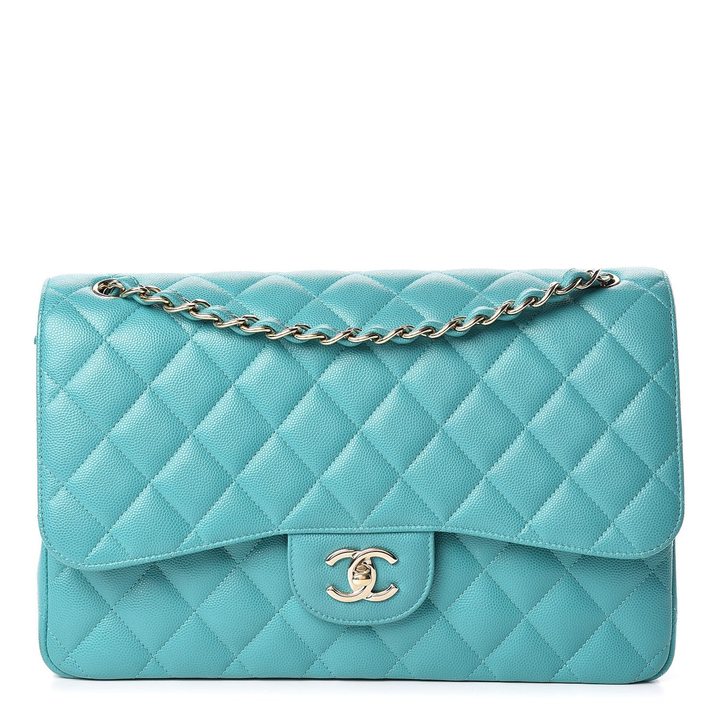 Caviar Quilted Jumbo Double Flap Turquoise