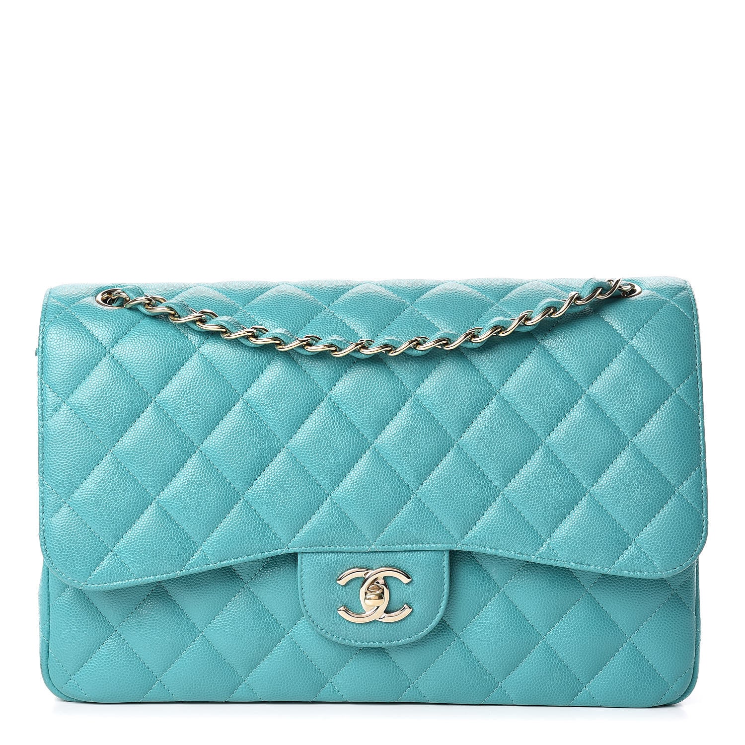 Chanel Caviar Quilted Jumbo Double Flap Turquoise 1 of 13