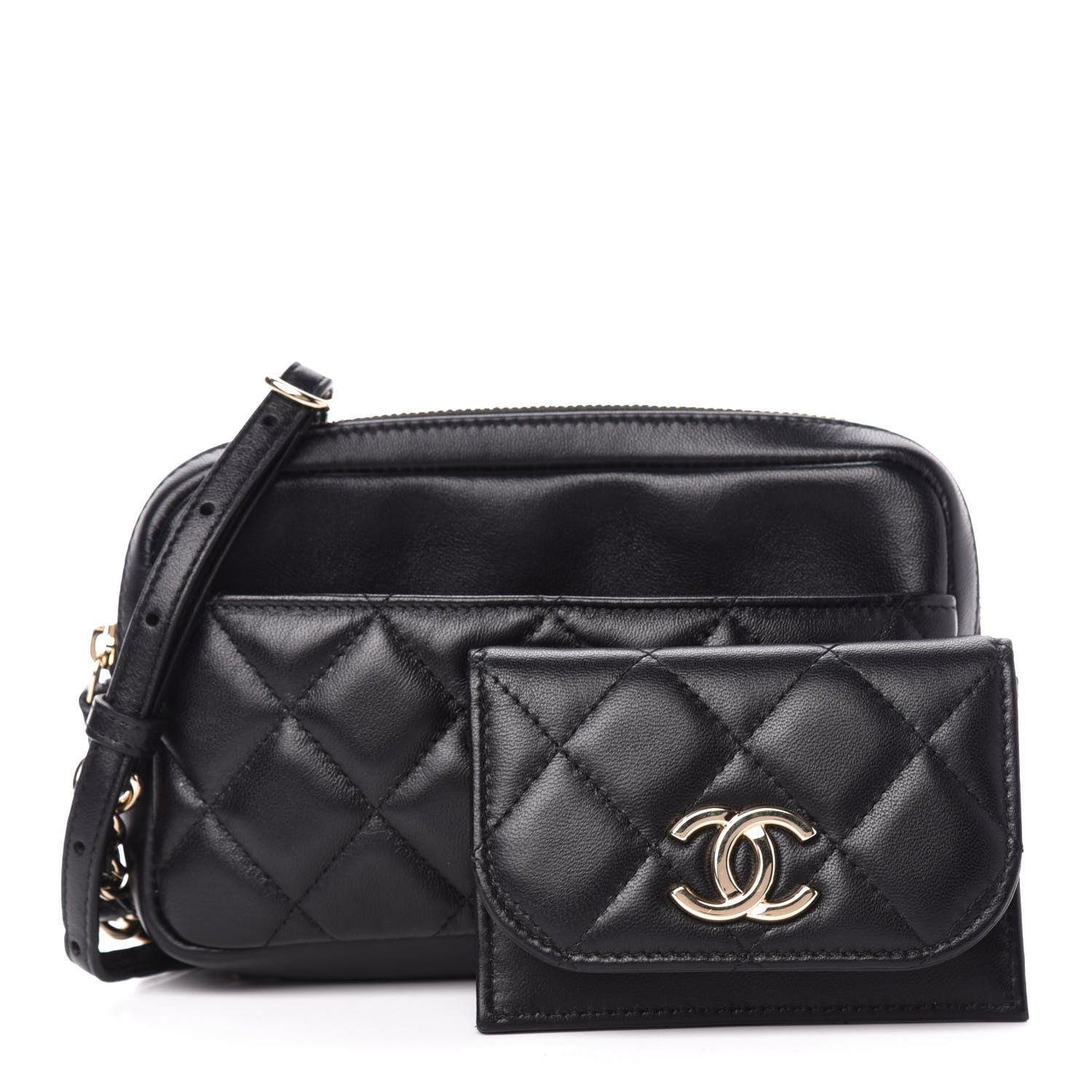Chanel Lambskin Quilted Waist Bag With Pouch Black 3 of 12