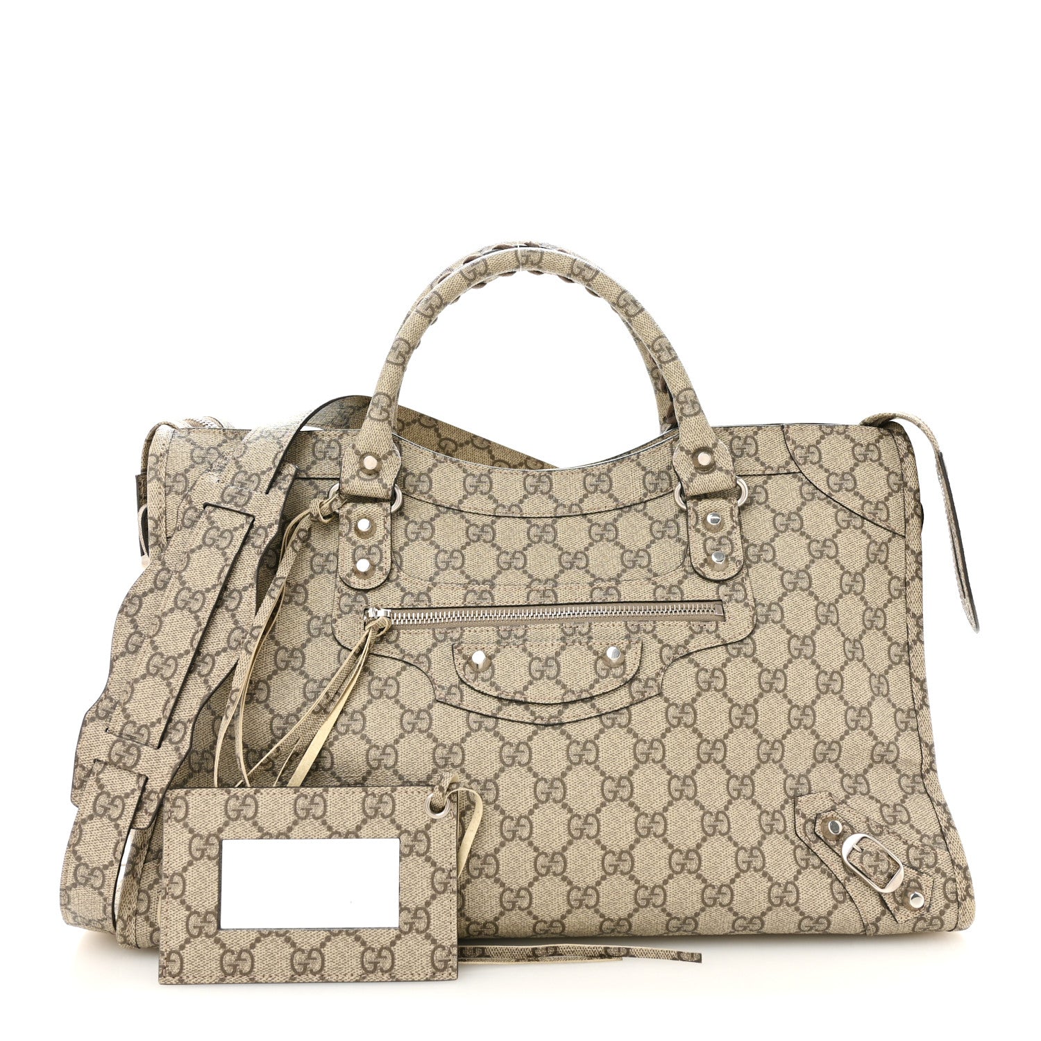 Balenciaga X GUCCI GG Supreme Monogram Neo Classic Silver Hardware City Beige Ebony 3 of 14