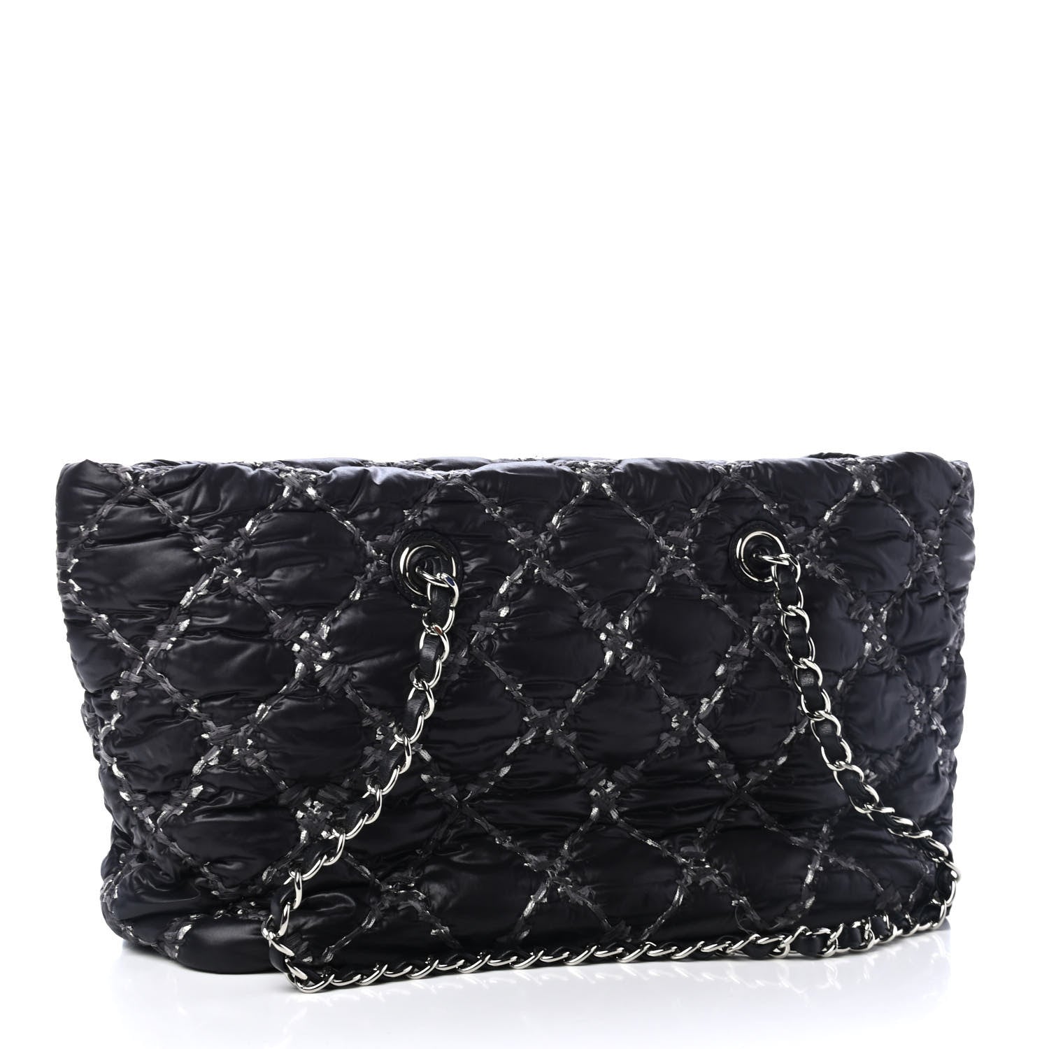 Chanel Nylon Quilted Tweed Stitch Bubble Tote Black 2 of 5