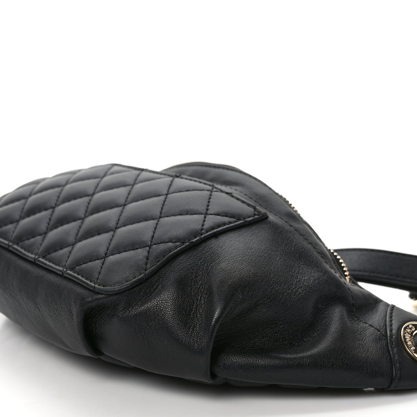 Lambskin Quilted Waist Bag Fanny Pack Black