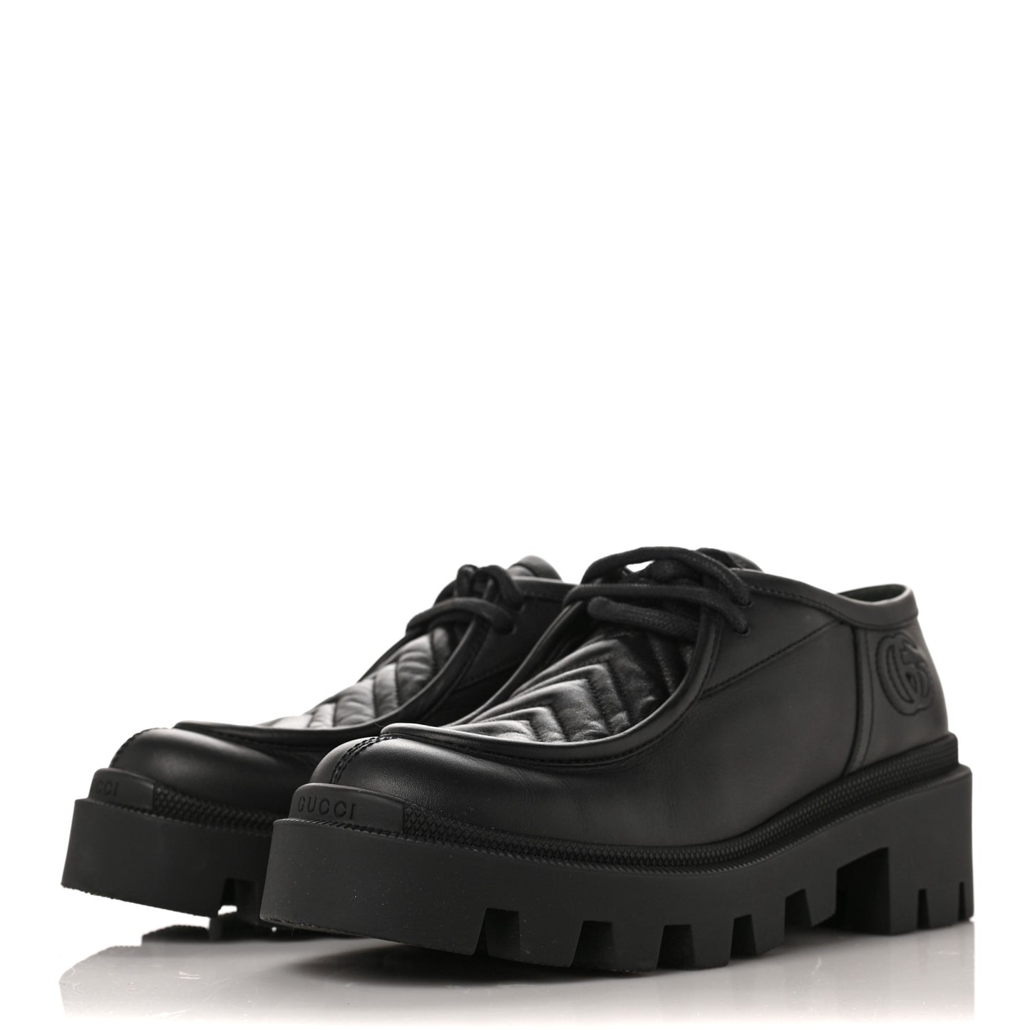 Calfskin Nappa Matelasse Lug Sole Derby Loafers 35.5 Black
