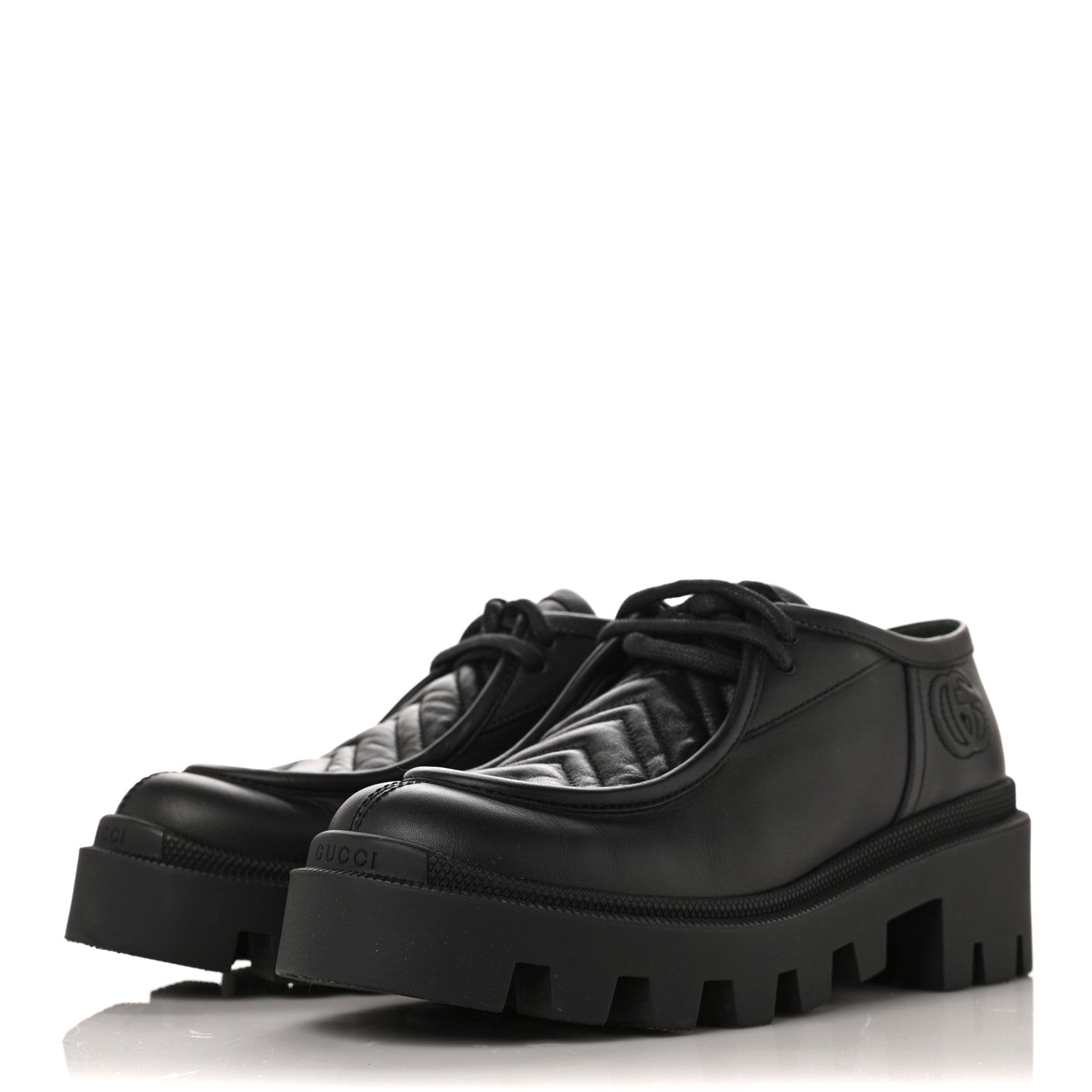 Gucci Calfskin Nappa Matelasse Lug Sole Derby Loafers 35.5 Black 3 of 7