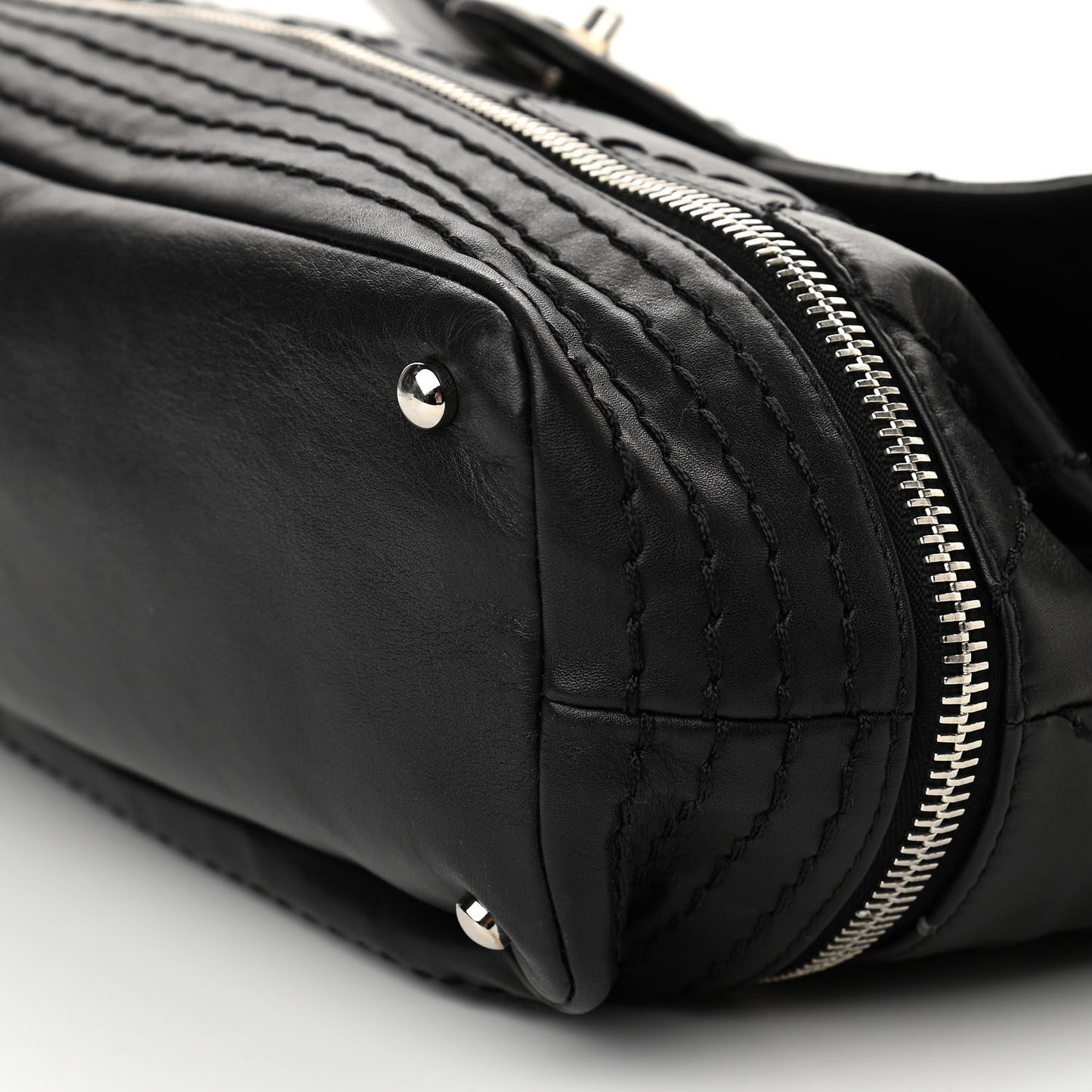 Calfskin Stitched Large Expandable Flap Bag Black