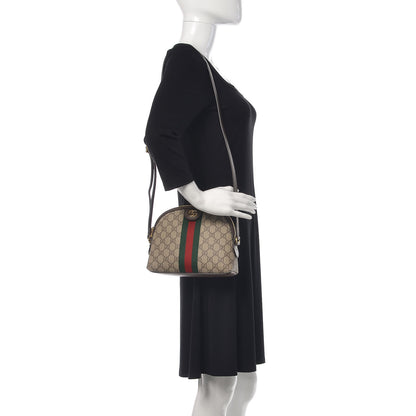 Gucci GG Supreme Monogram Textured Dollar Calfskin Web Small Ophidia Dome Shoulder Bag Beige Ebony New Acero 2 of 9
