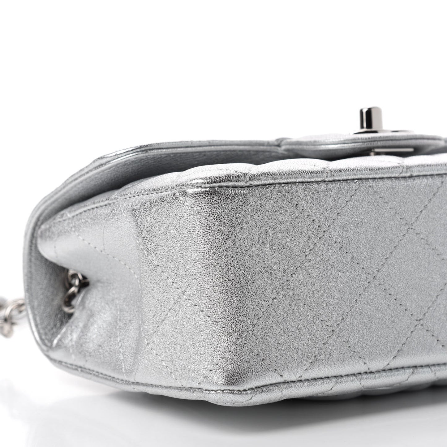 Metallic Lambskin Quilted Mini Rectangular Flap Silver