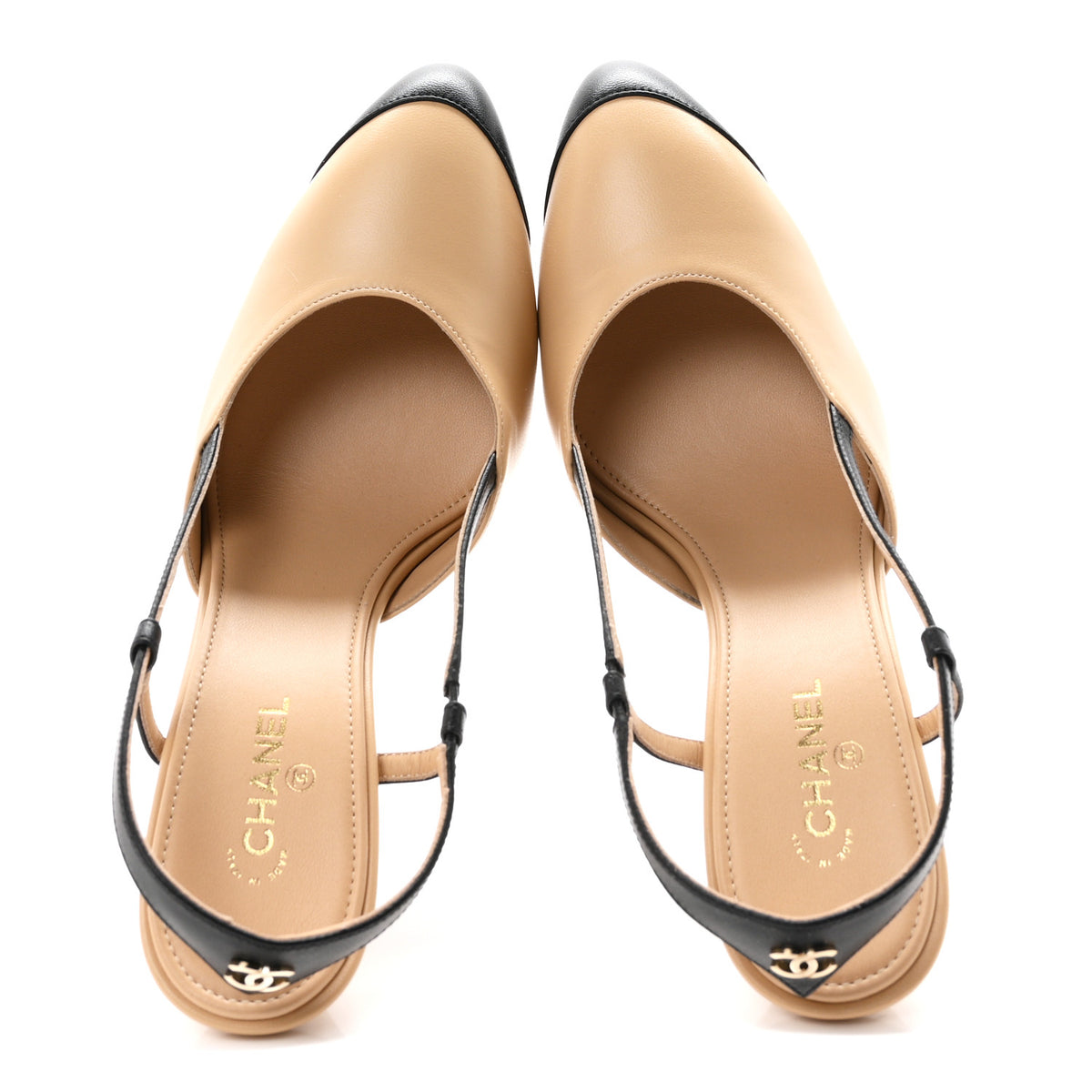 Lambskin CC Slingback Pumps 39 Beige Black