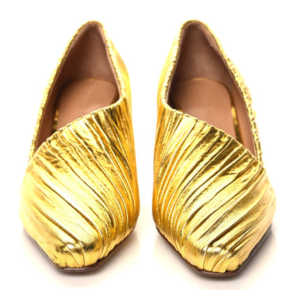 Bottega Veneta Metallic Bark Nappa Almond Pumps 37 Gold 2 of 8
