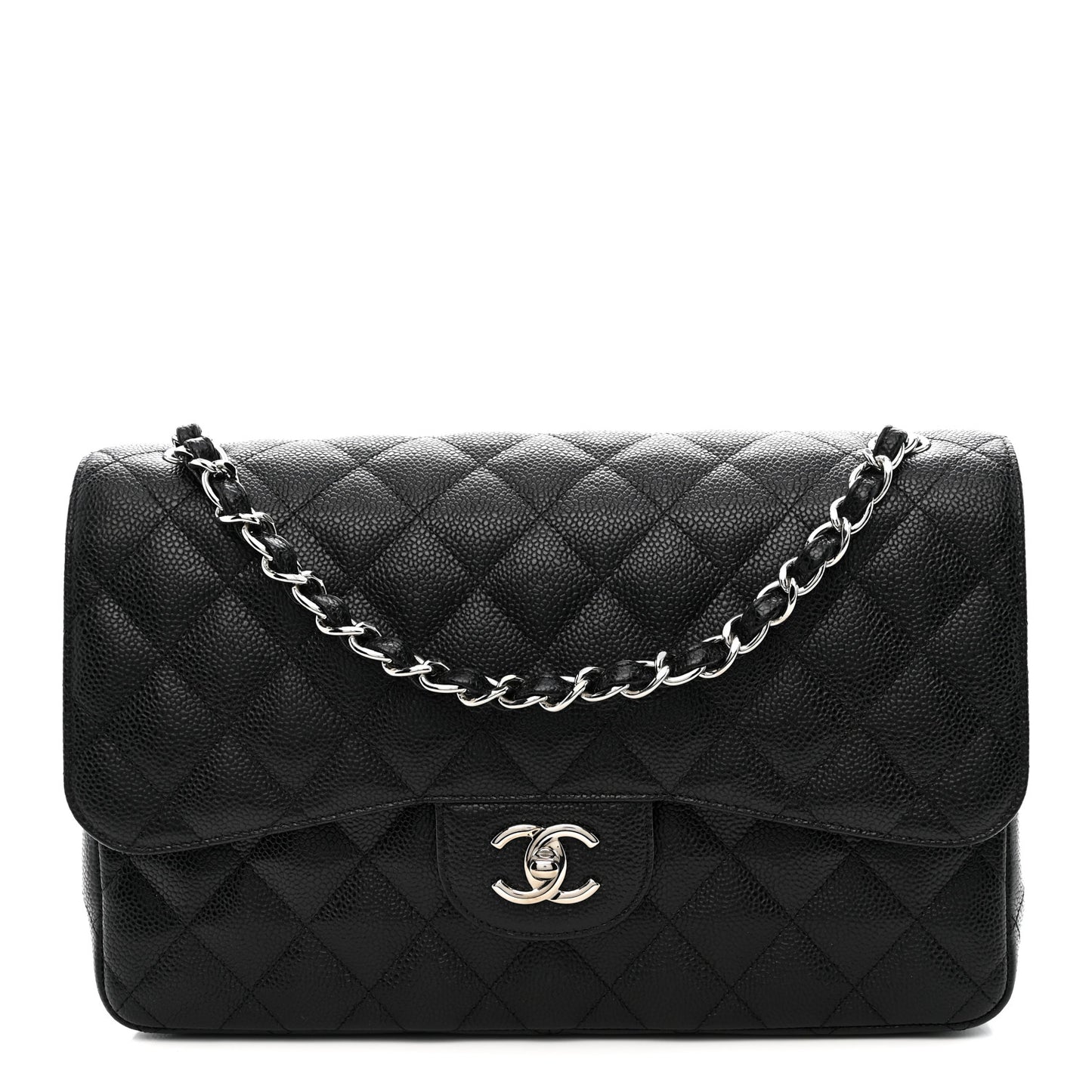 Caviar Quilted Jumbo Double Flap Black
