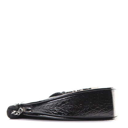 Saint Laurent Patent Crocodile Embossed Sac Coeur Heart Shaped Clutch Black 3 of 5