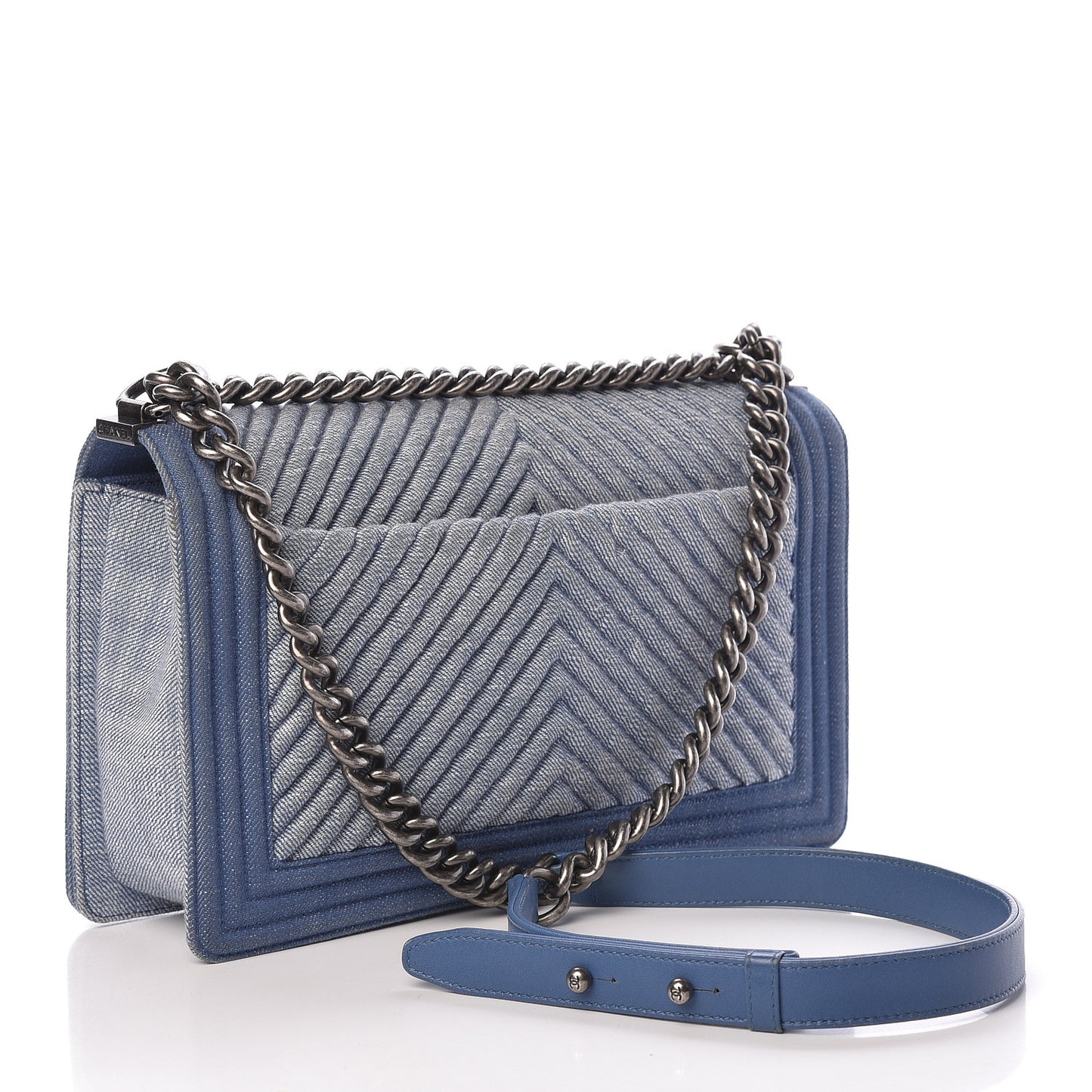 Denim Chevron Quilted New Medium Boy Flap Blue