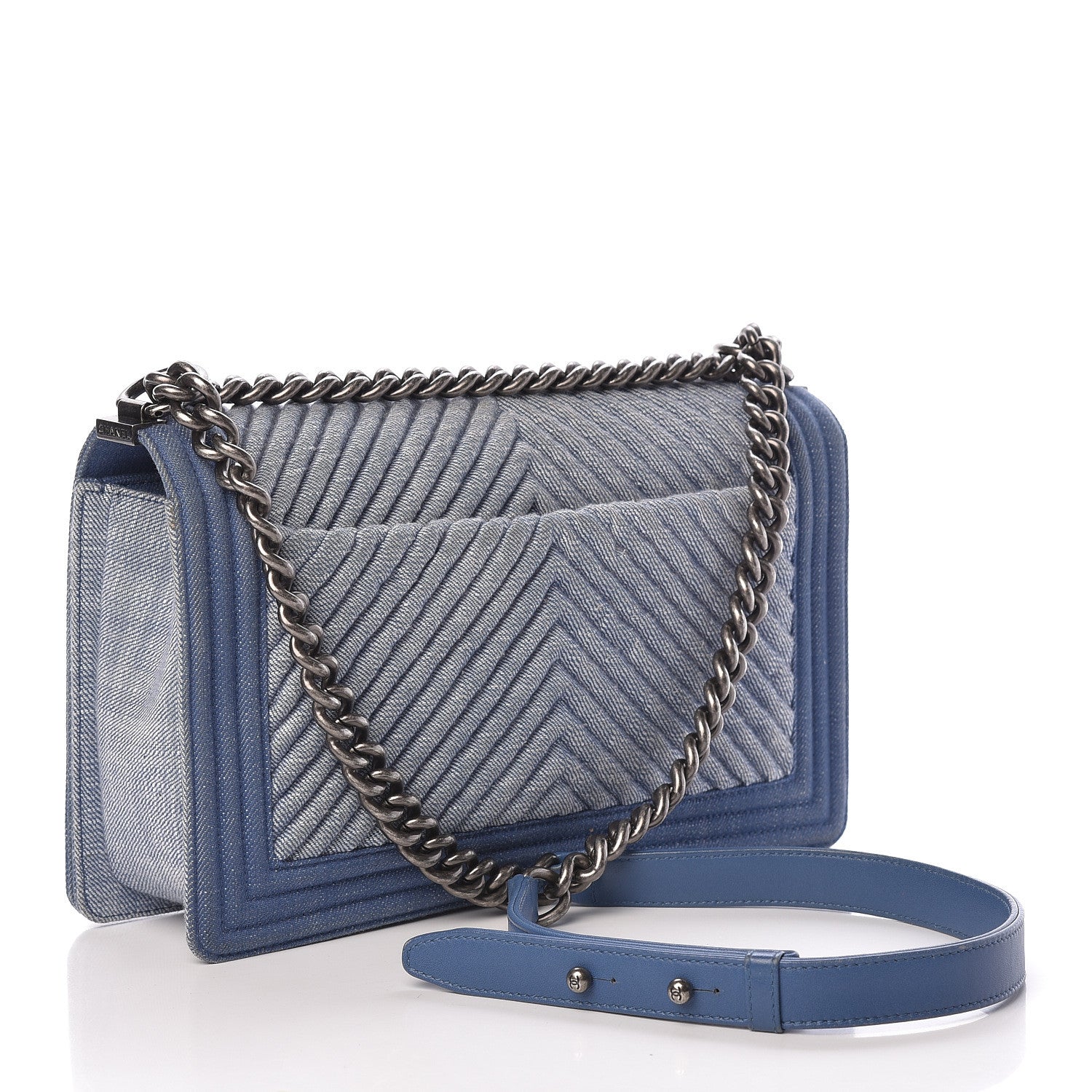 Chanel Denim Chevron Quilted New Medium Boy Flap Blue 3 of 13
