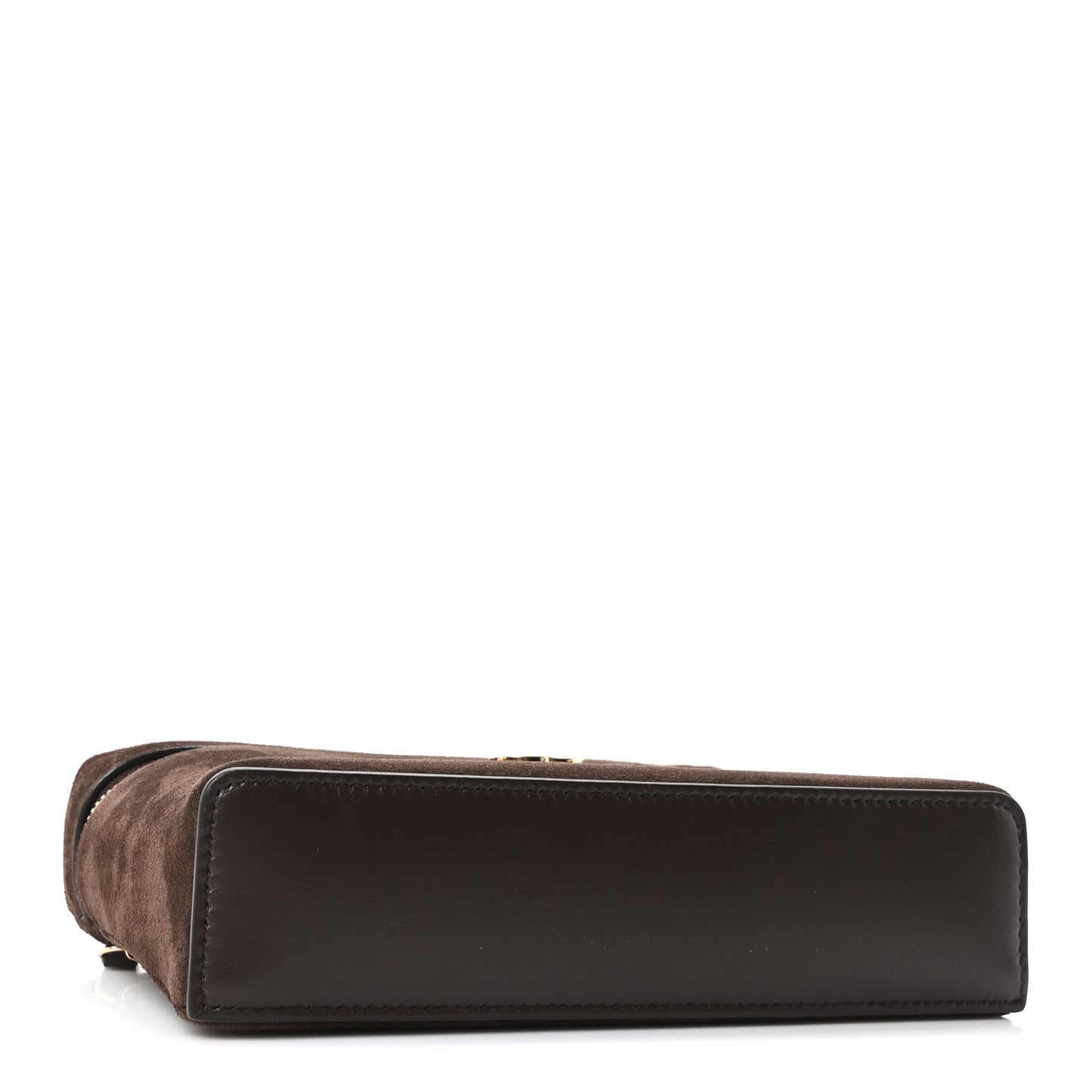 Suede Calfskin Top Handle Trapeze Small Vanity Case With Chain Dark Brown