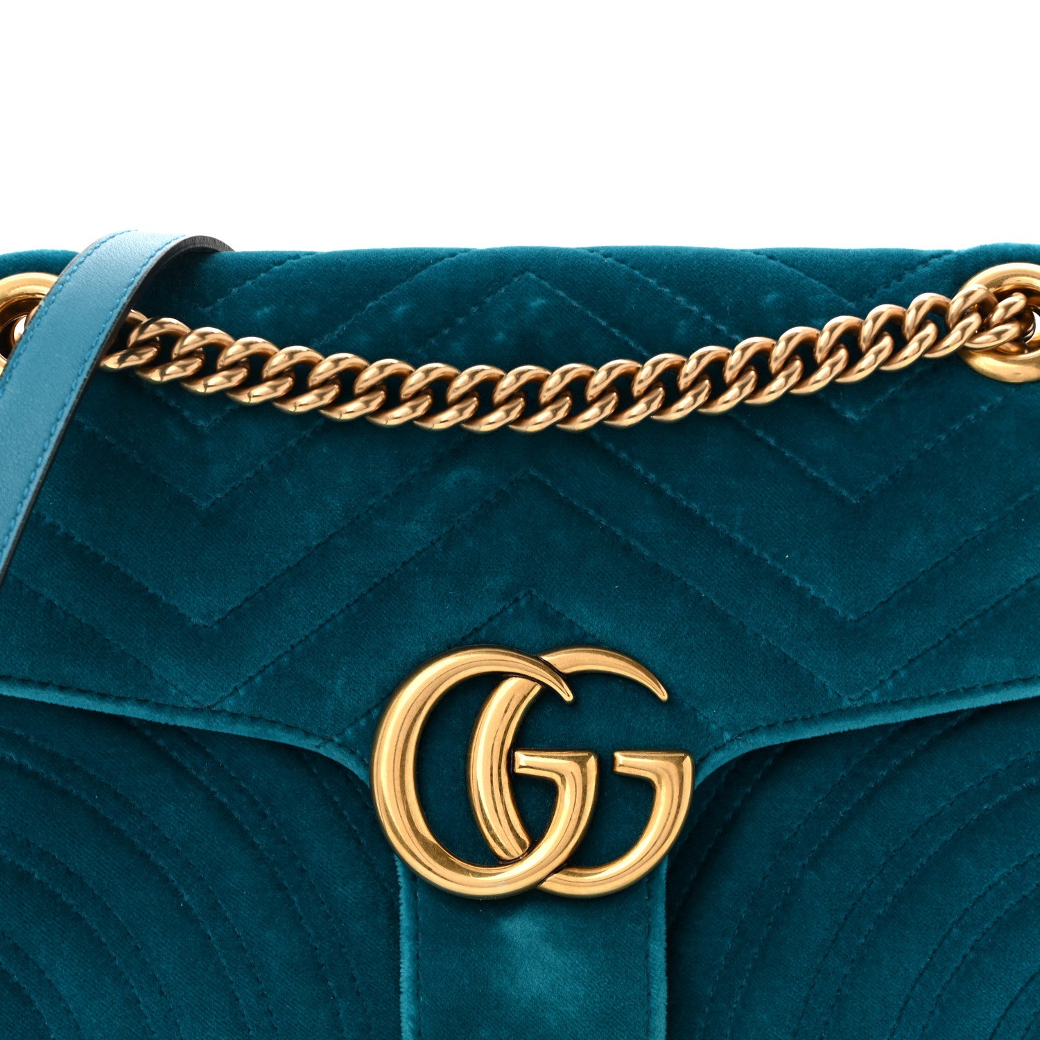 Gucci Velvet Matelasse Small GG Marmont Shoulder Bag Pavone Cyan 8 of 10