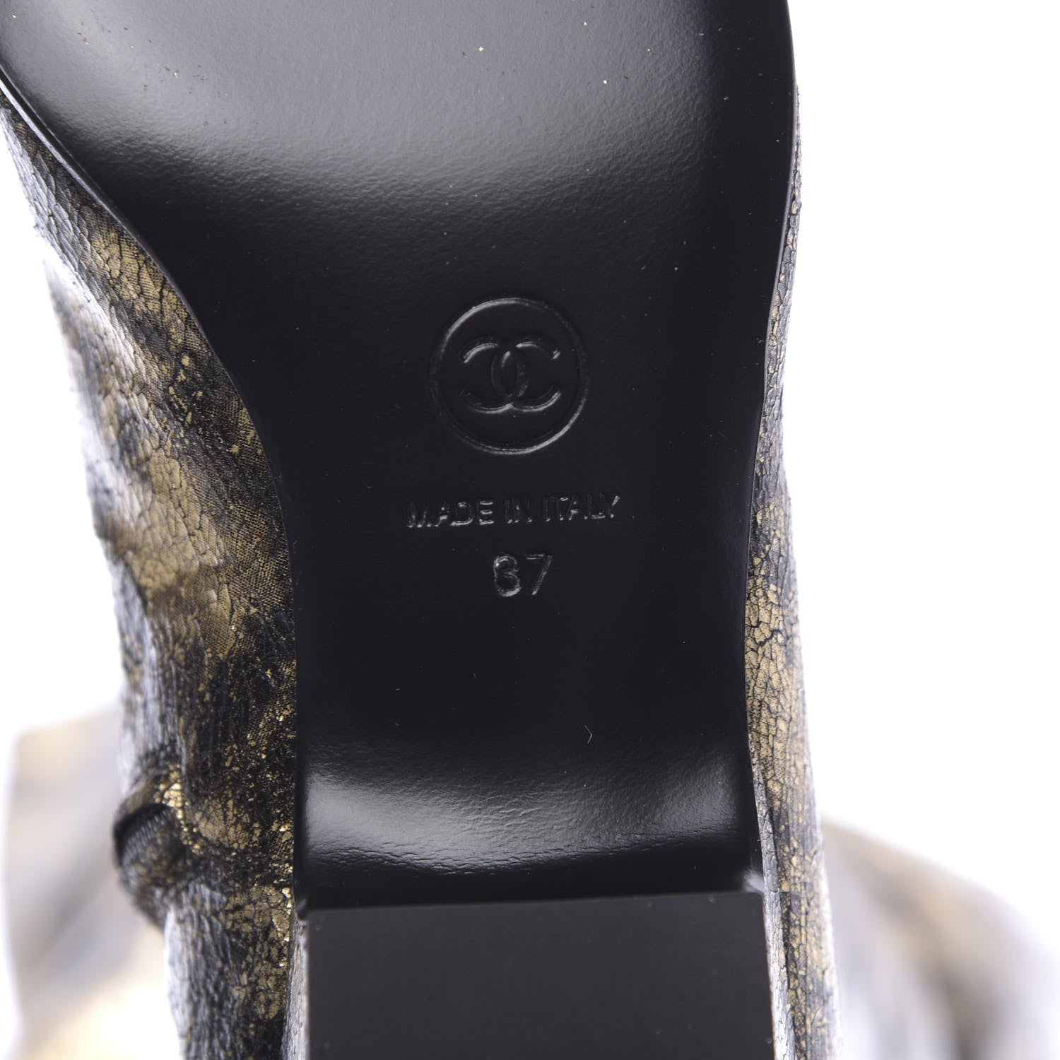 Chanel Metallic Lambskin Over the Knee Boots 37 Gold Black 6 of 8