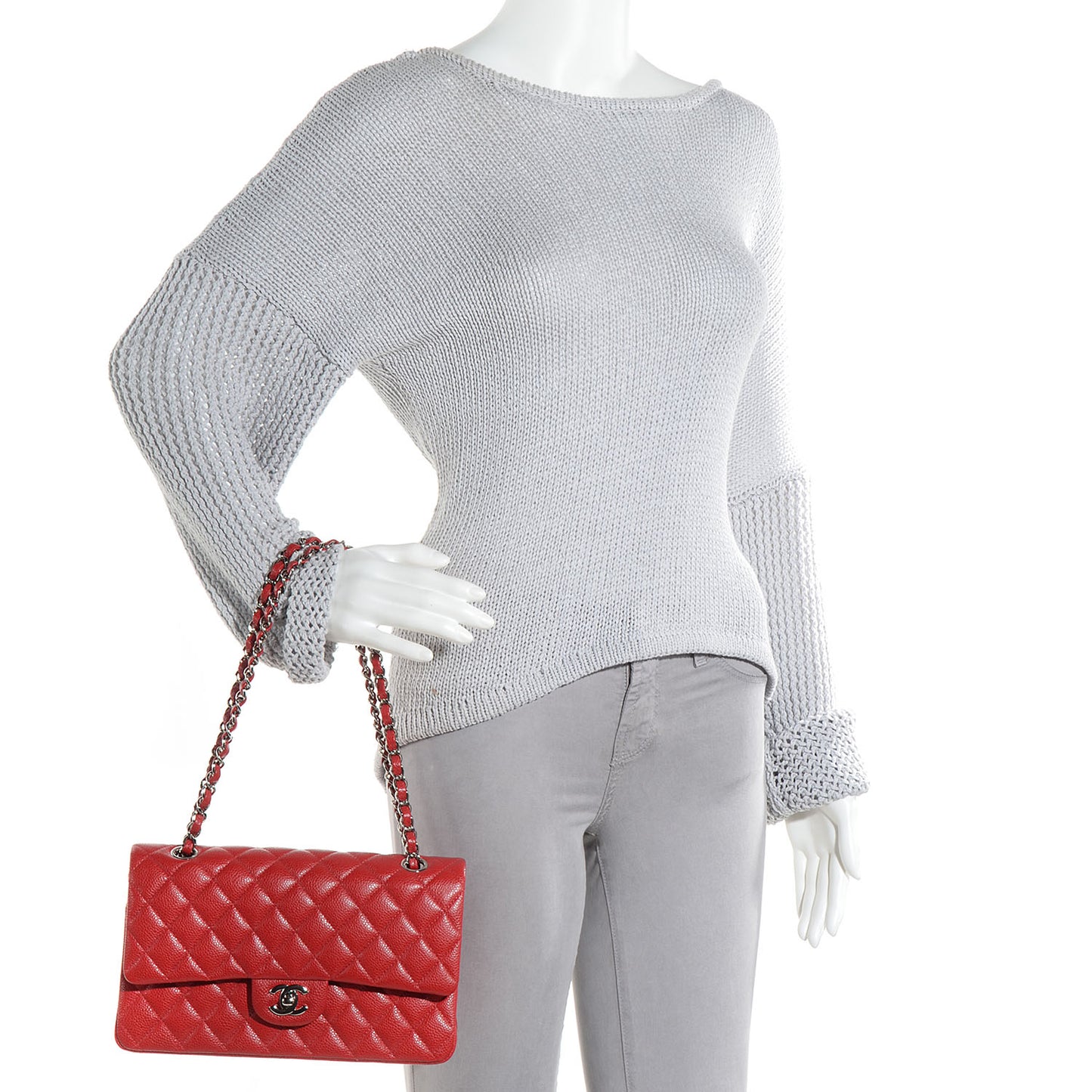 Caviar Quilted Medium Double Flap Red