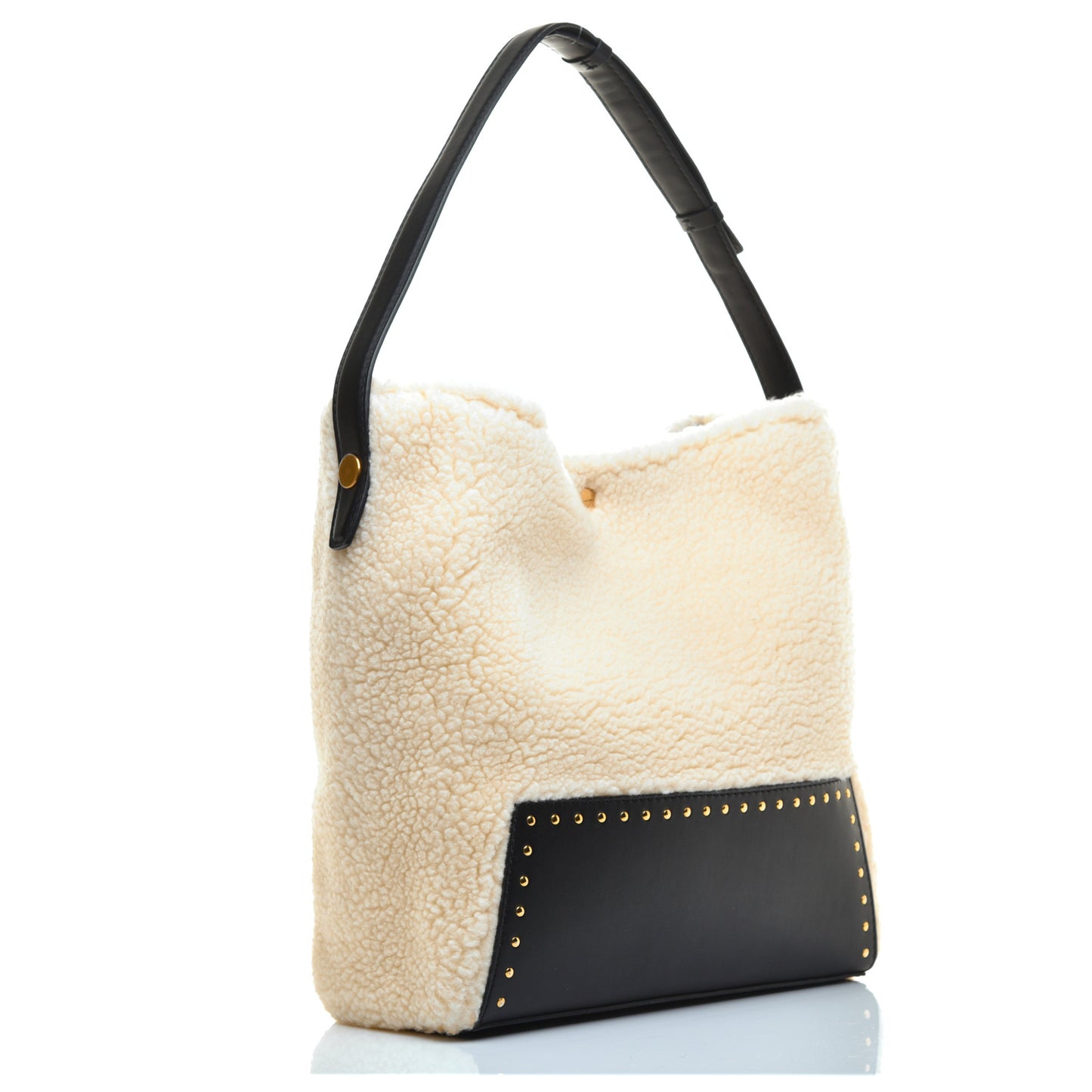 Eco Alter Nappa Shearling Popper Bucket Bag Black White