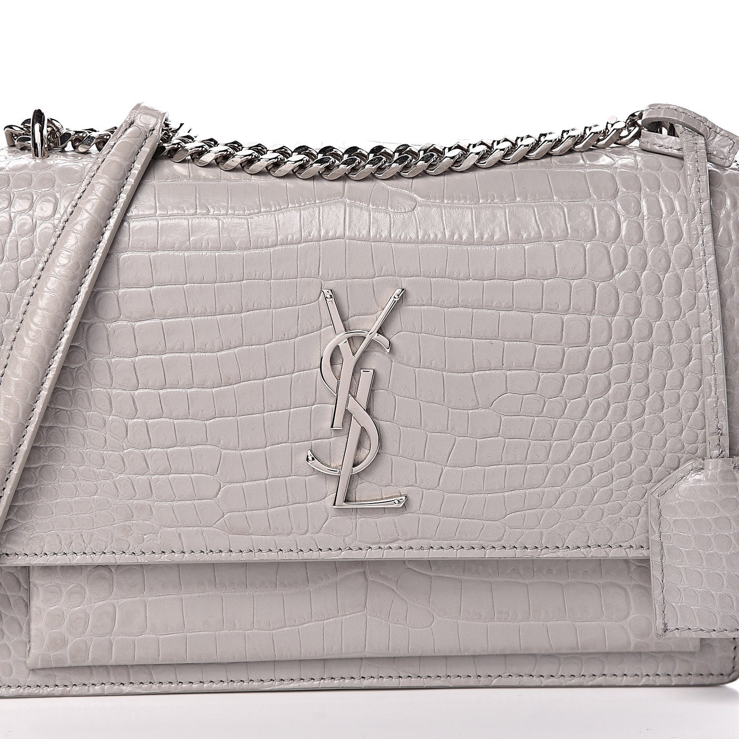 Calfskin Crocodile Embossed Medium Monogram Sunset Mouse Grey