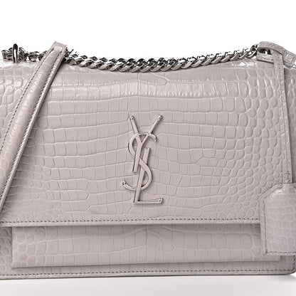 Saint Laurent Calfskin Crocodile Embossed Medium Monogram Sunset Mouse Grey 11 of 13