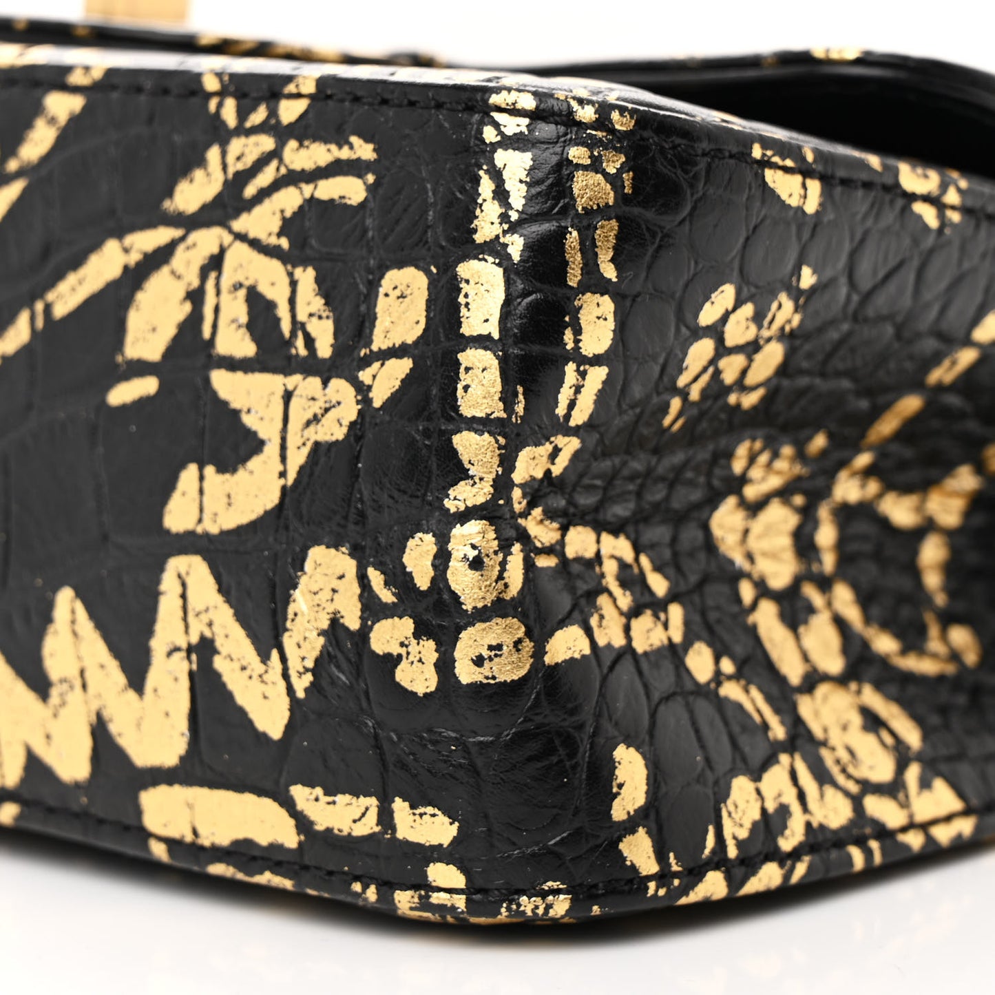 Calfskin Crocodile Embossed Graffiti 2.55 Mini Cocodile Reissue Flap Black Gold