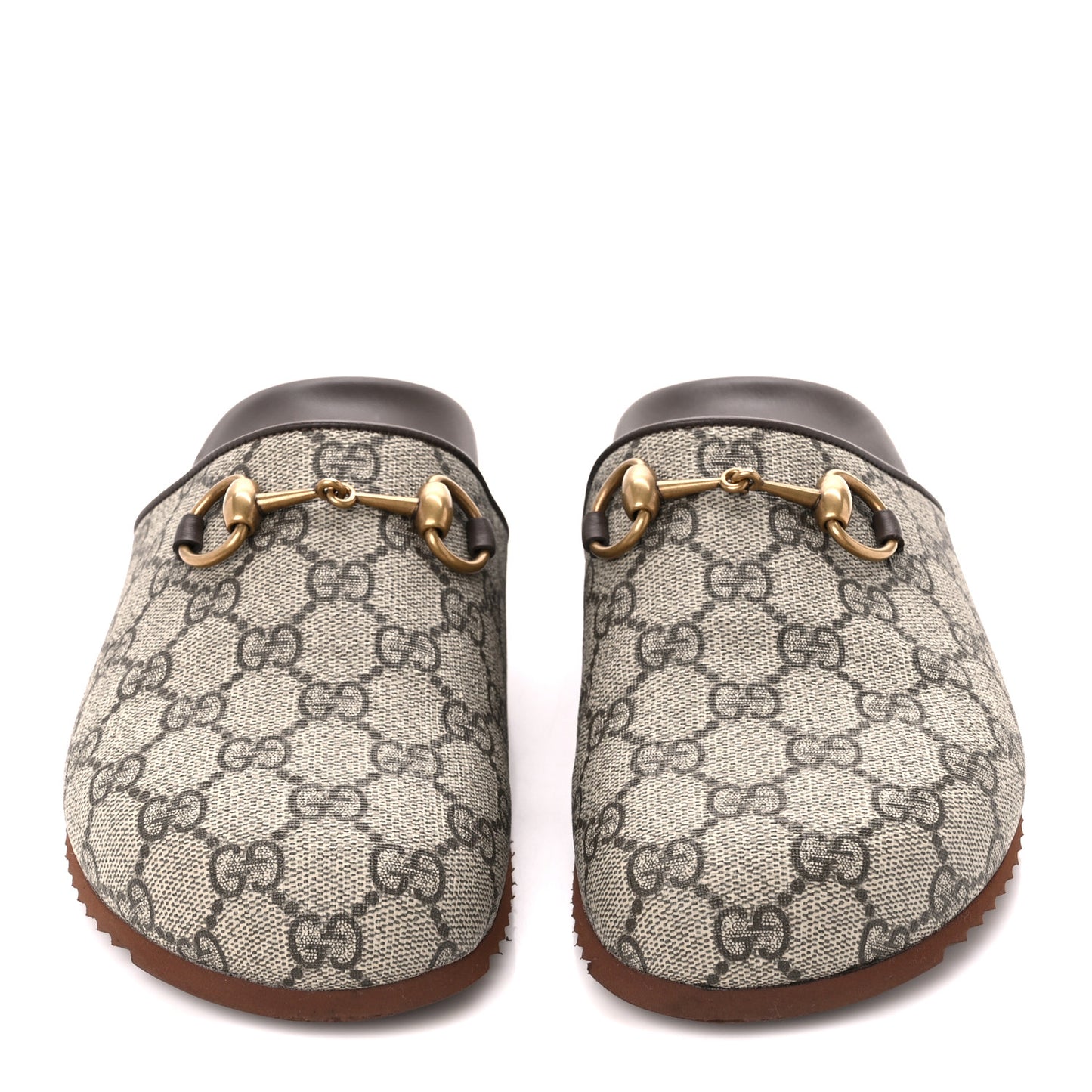 GG Supreme Monogram Miro Soft Calfskin Womens Horsebit Slippers 37.5 Beige Ebony New Acero