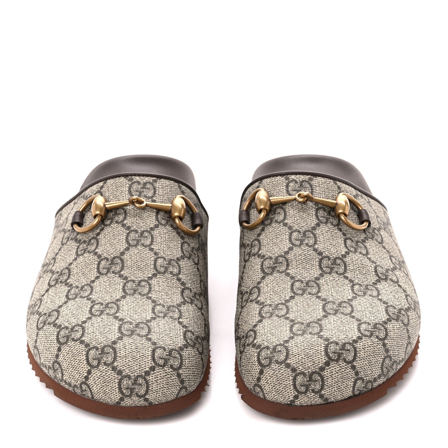 Gucci GG Supreme Monogram Miro Soft Calfskin Womens Horsebit Slippers 37.5 Beige Ebony New Acero 2 of 10