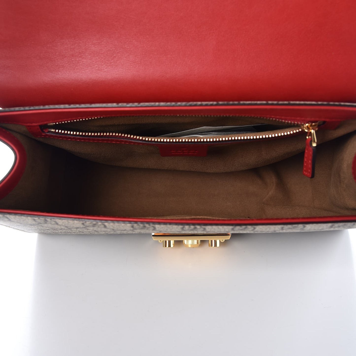 GG Supreme Monogram Calfskin Medium Padlock Shoulder Bag Beige Hibiscus Red New Rosette