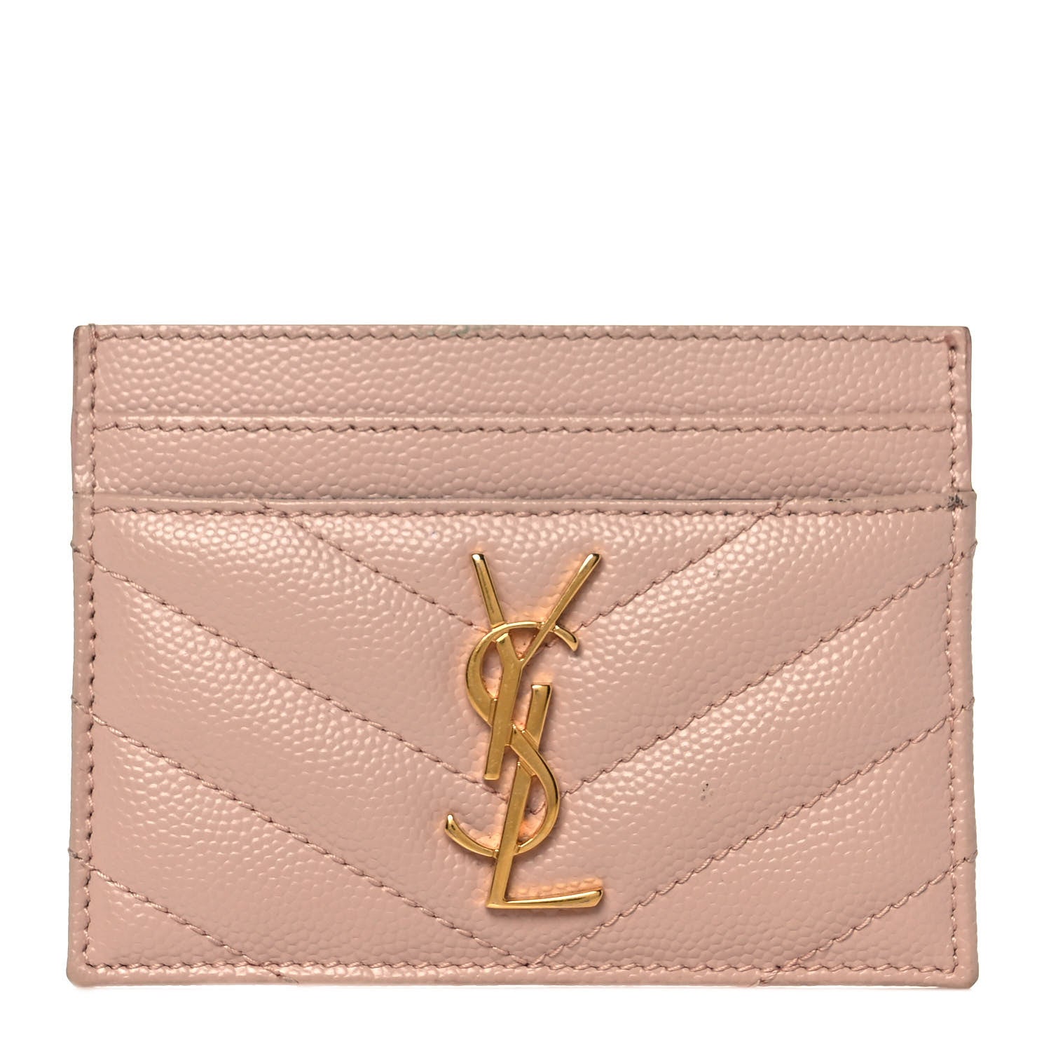 Saint Laurent Grain De Poudre Matelasse Chevron Monogram Credit Card Case Pale Pink 1 of 9