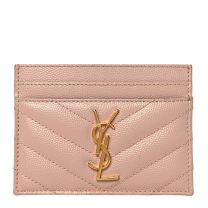 Saint Laurent Grain De Poudre Matelasse Chevron Monogram Credit Card Case Pale Pink 1 of 9