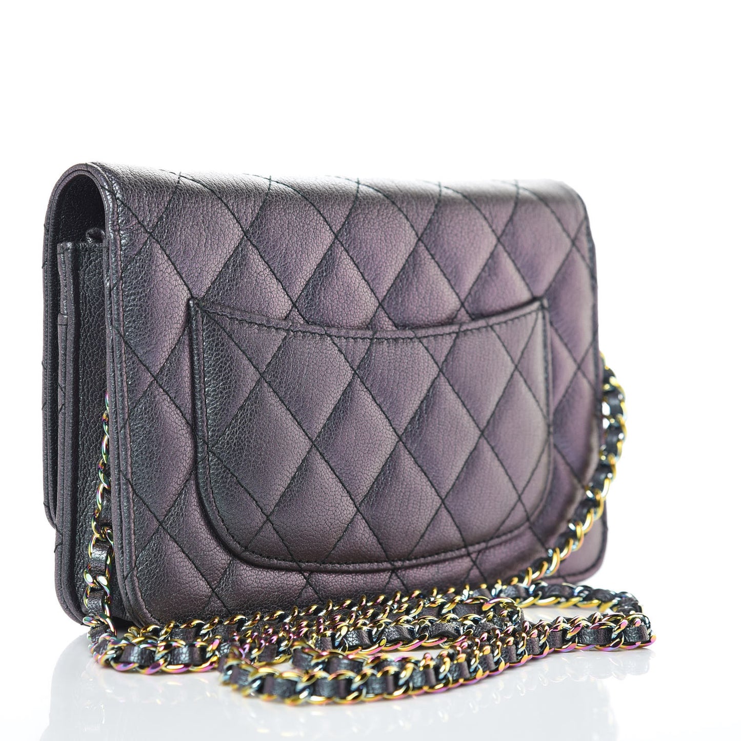 Iridescent Goatskin Quilted Wallet On Chain WOC Purple