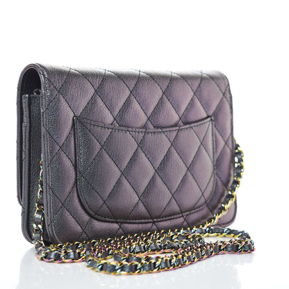 Chanel Iridescent Goatskin Quilted Wallet On Chain WOC Purple 3 of 10