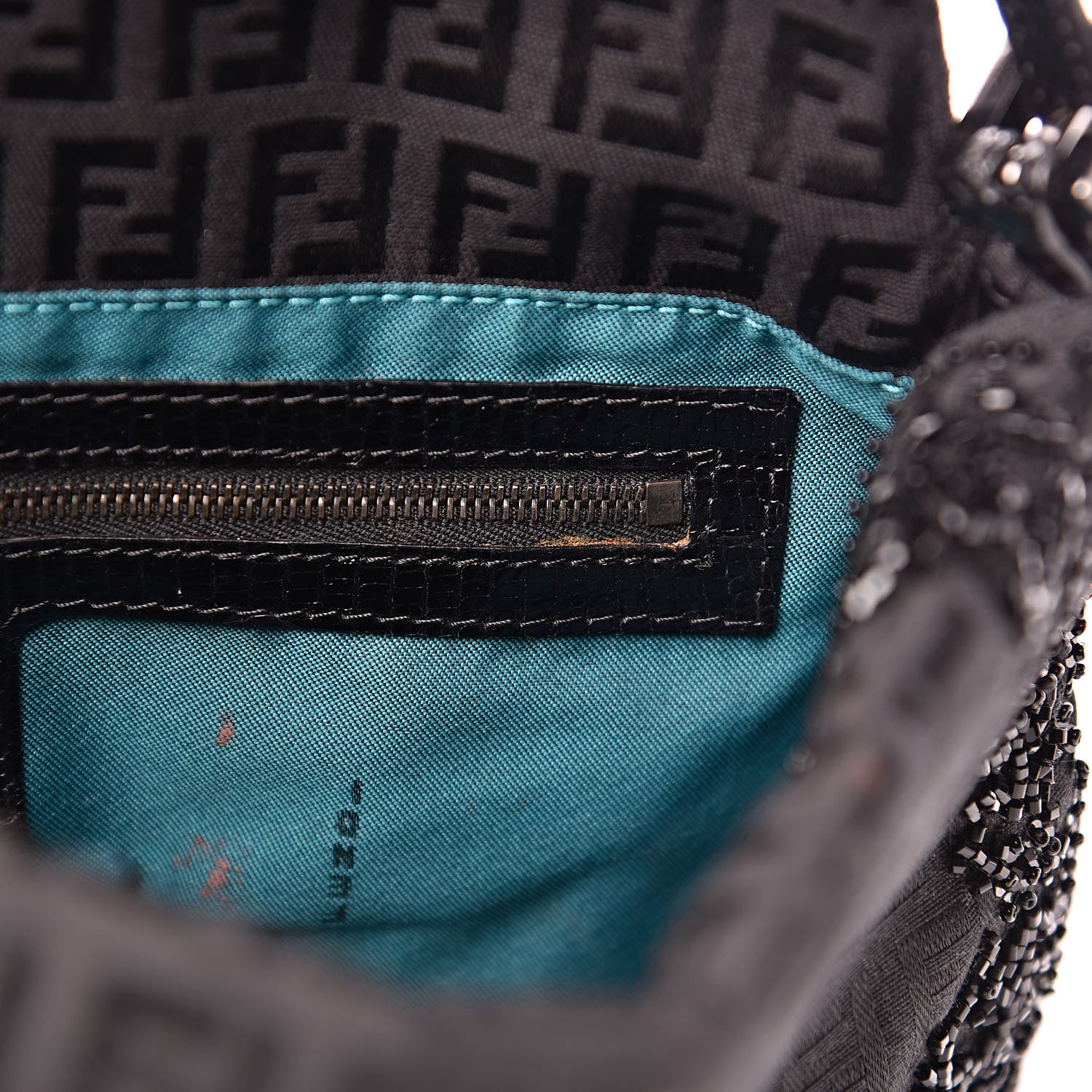 Fendi Zucchino Lizard Beaded Baguette Black 14 of 14